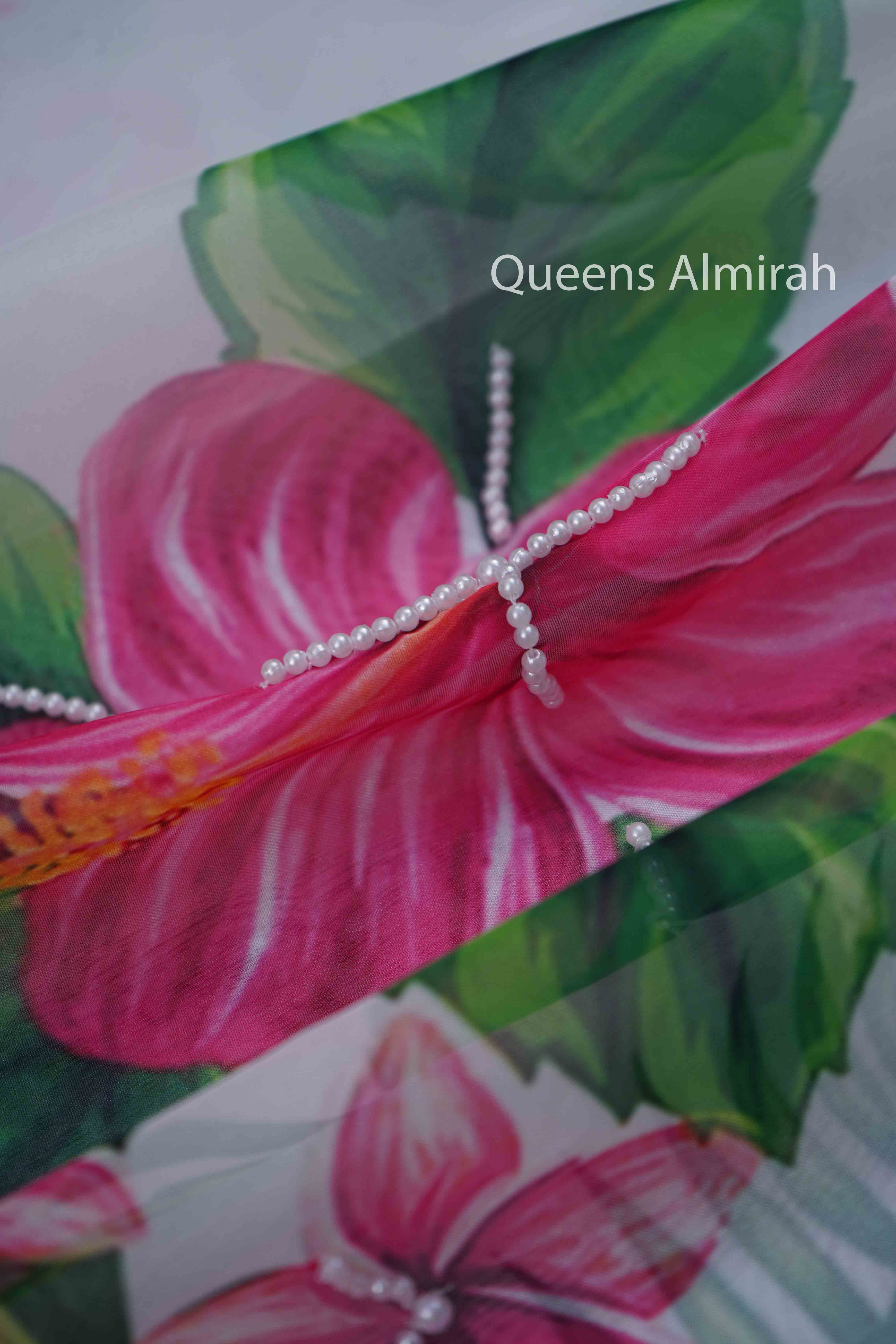 WHITE ORGANZA SAREE - Queens Jewel Emporium