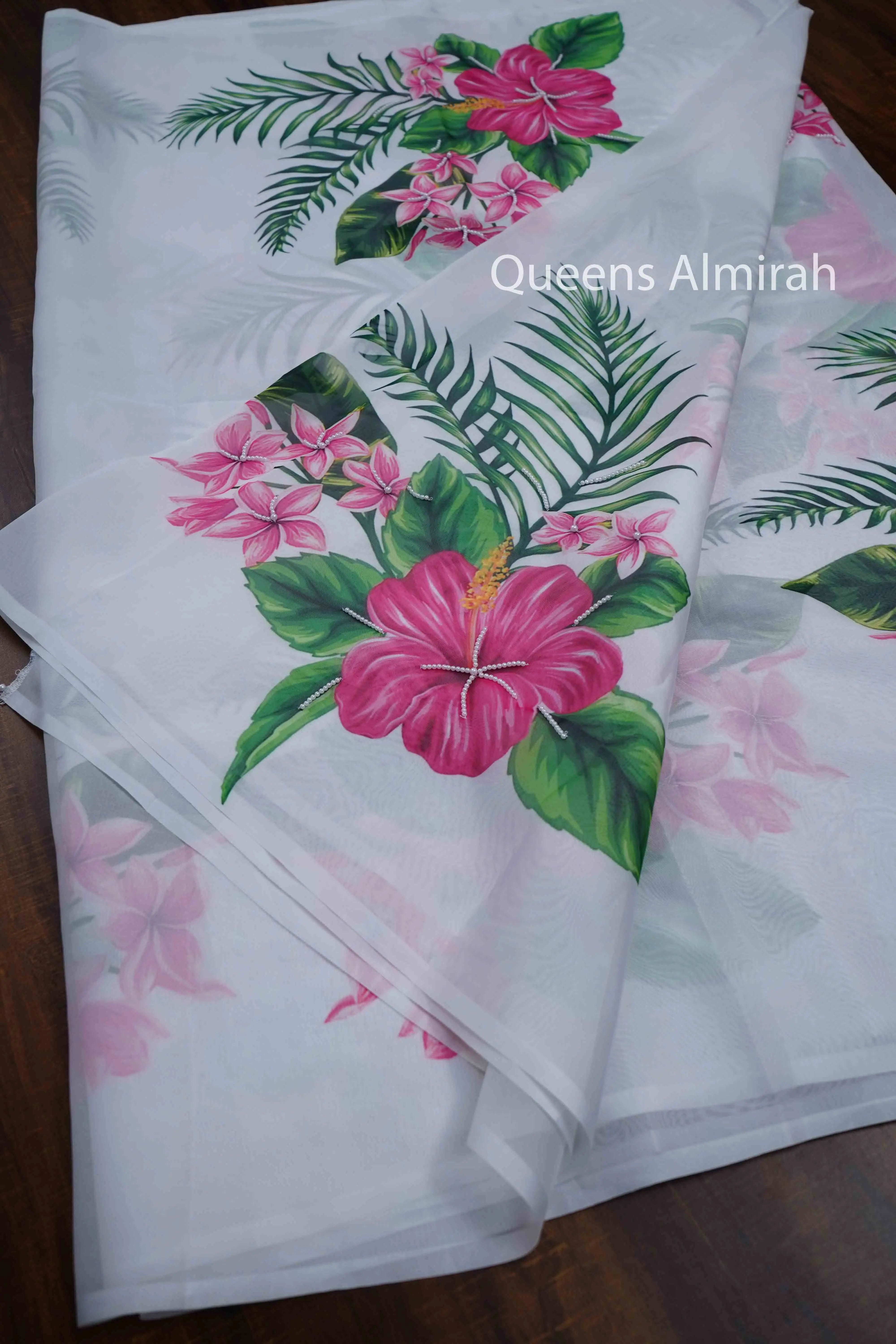 WHITE ORGANZA SAREE - Queens Jewel Emporium