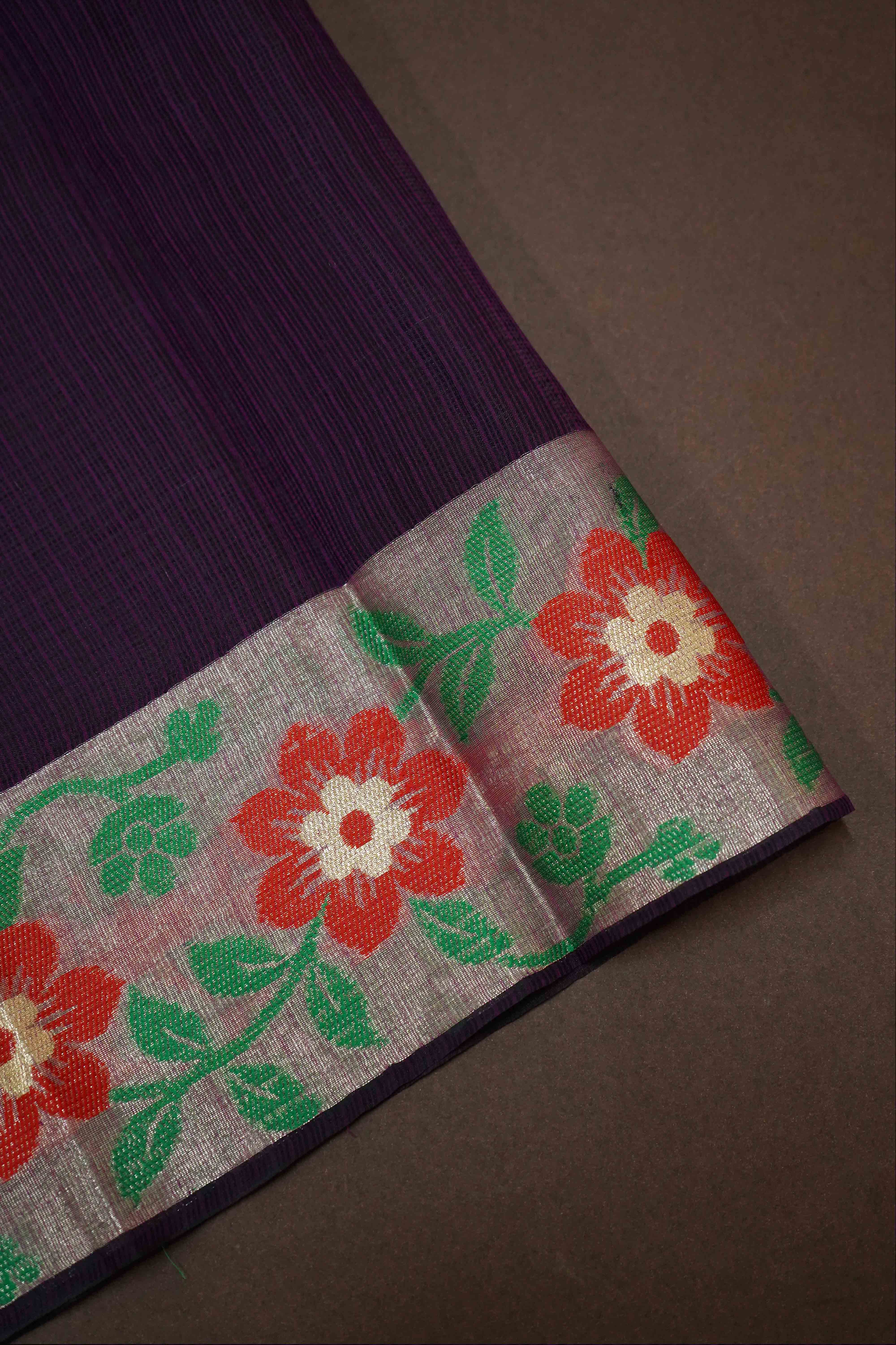 WINE BERRY KOTA SILK COTTON SAREE - Queens Jewel Emporium