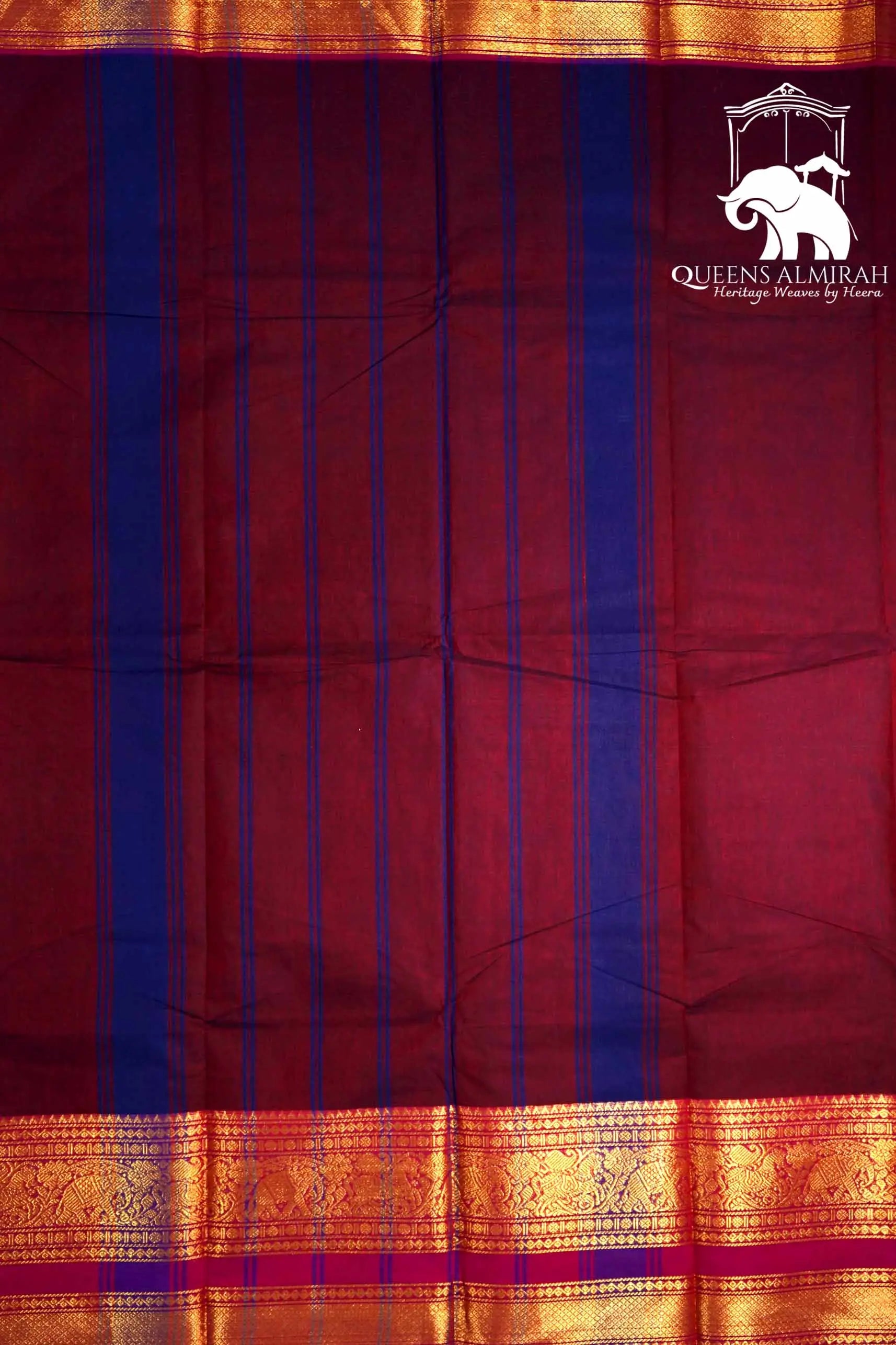 WINE BERRY WITH BURNT PINK KANCHI COTTON SAREE - Queens Jewel Emporium