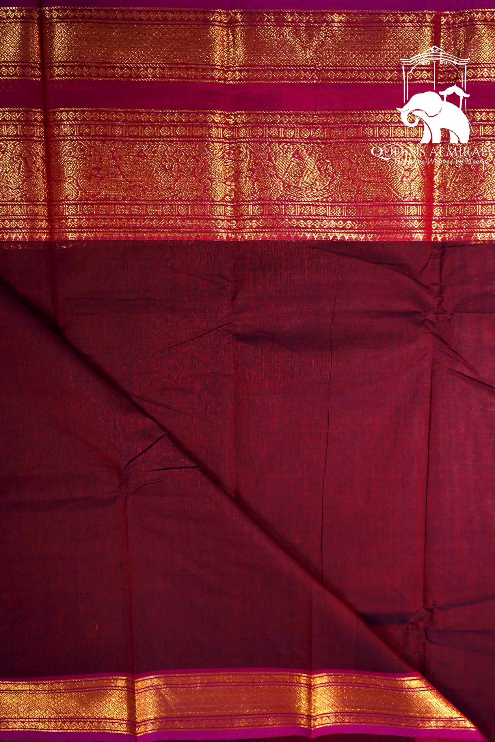 WINE BERRY WITH BURNT PINK KANCHI COTTON SAREE - Queens Jewel Emporium