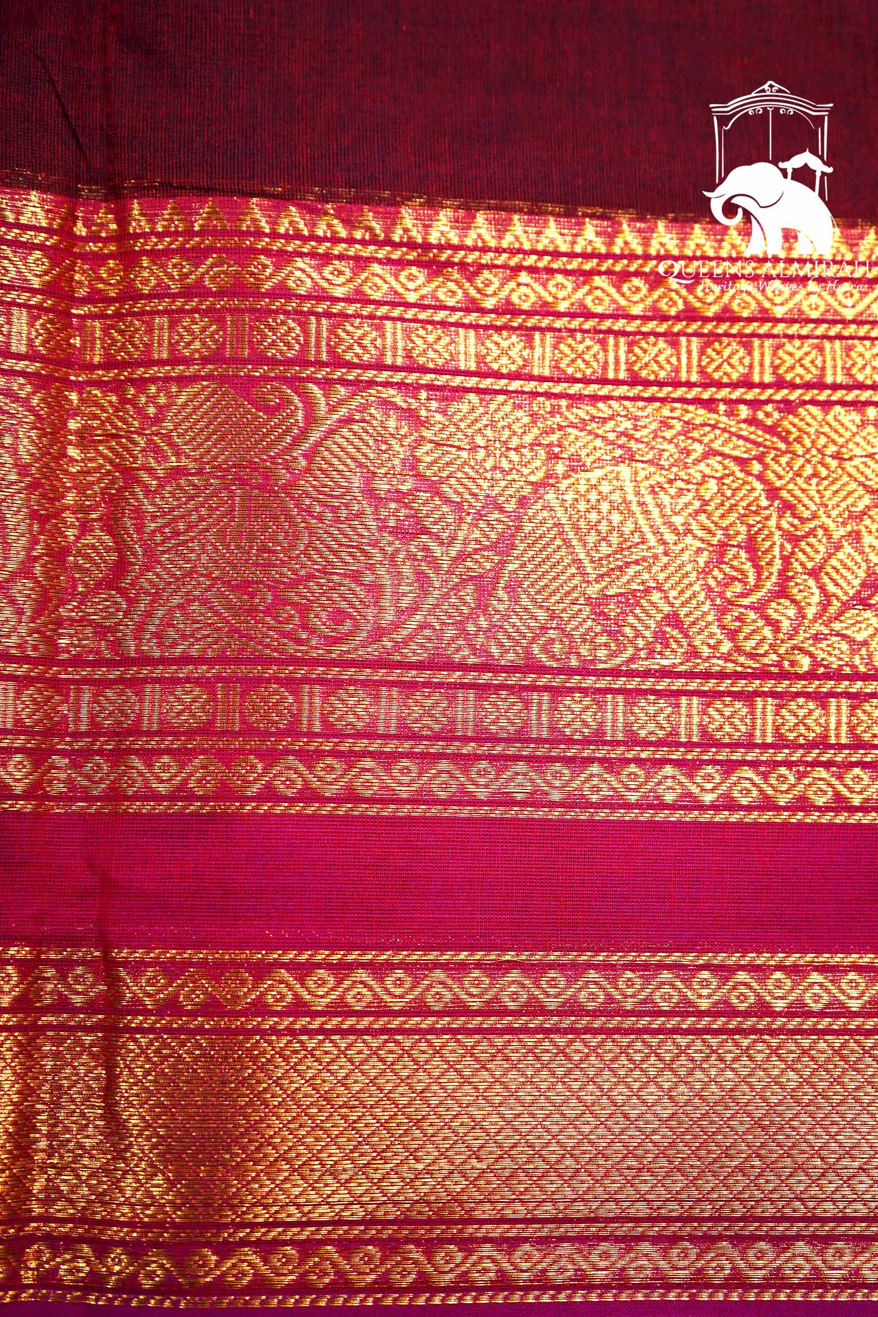 WINE BERRY WITH BURNT PINK KANCHI COTTON SAREE - Queens Jewel Emporium