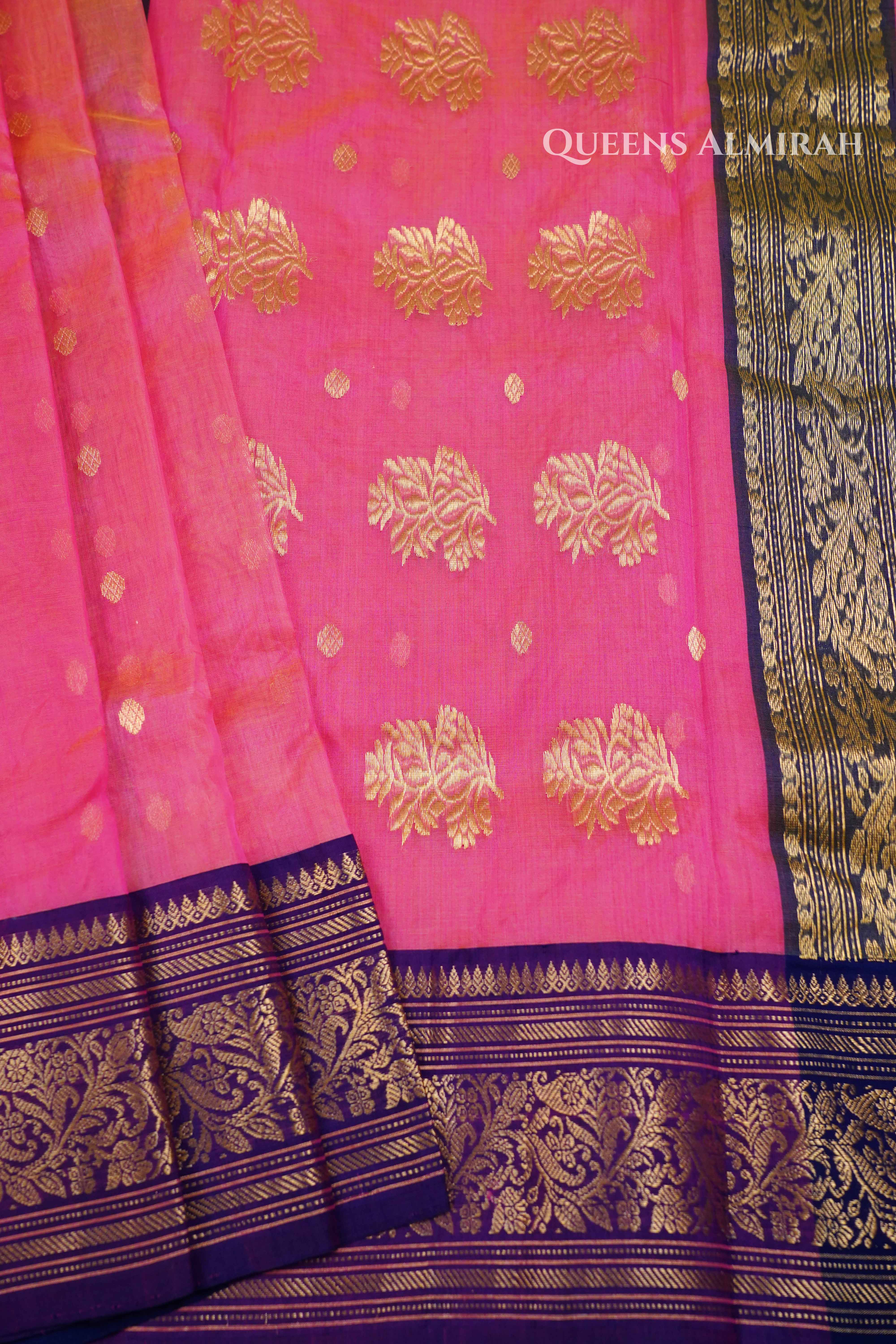 Warm Pink Chanderi Katan Silk Handloom Saree QUEENS ALMIRAH