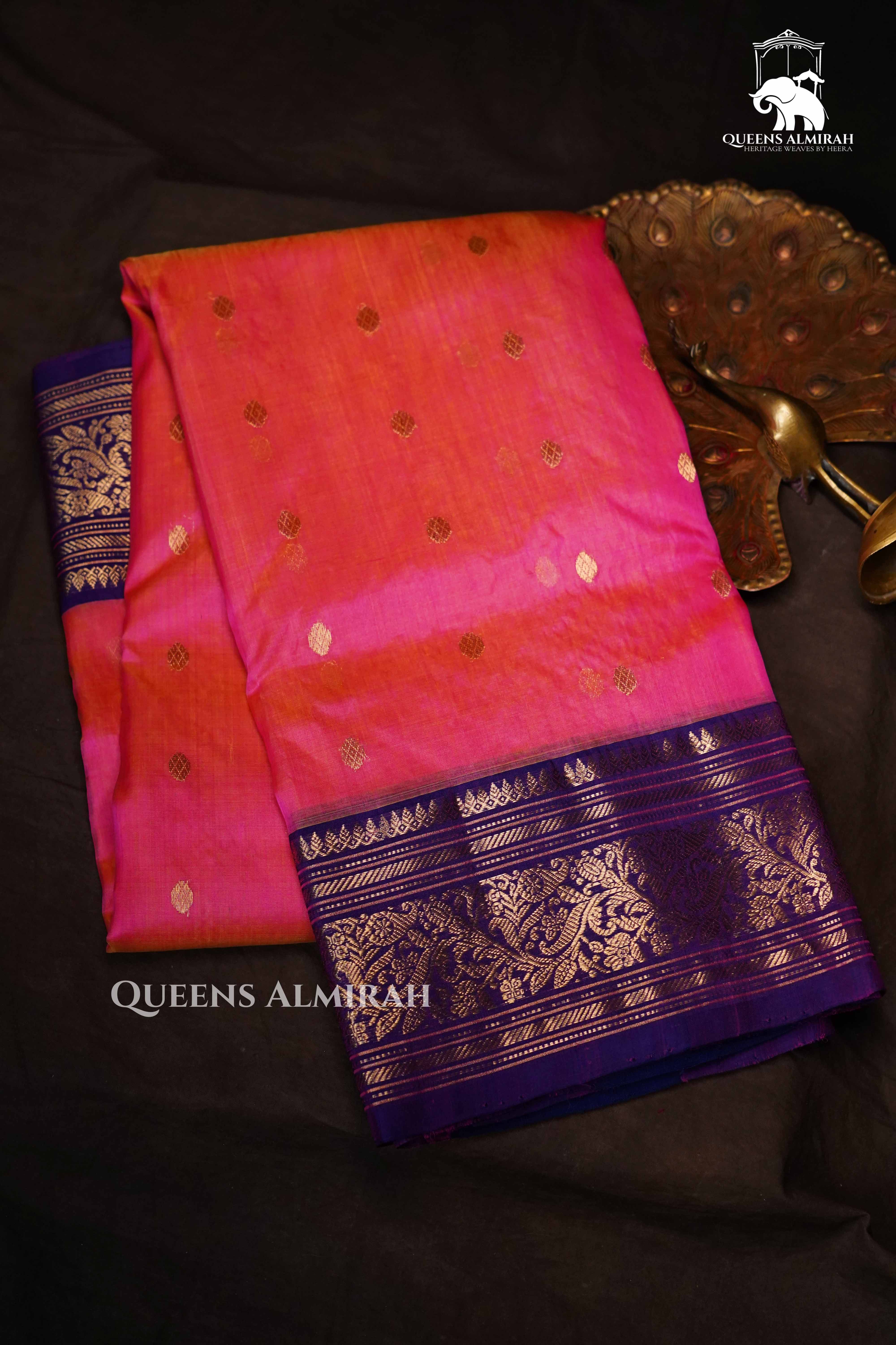 Warm Pink Chanderi Katan Silk Handloom Saree QUEENS ALMIRAH