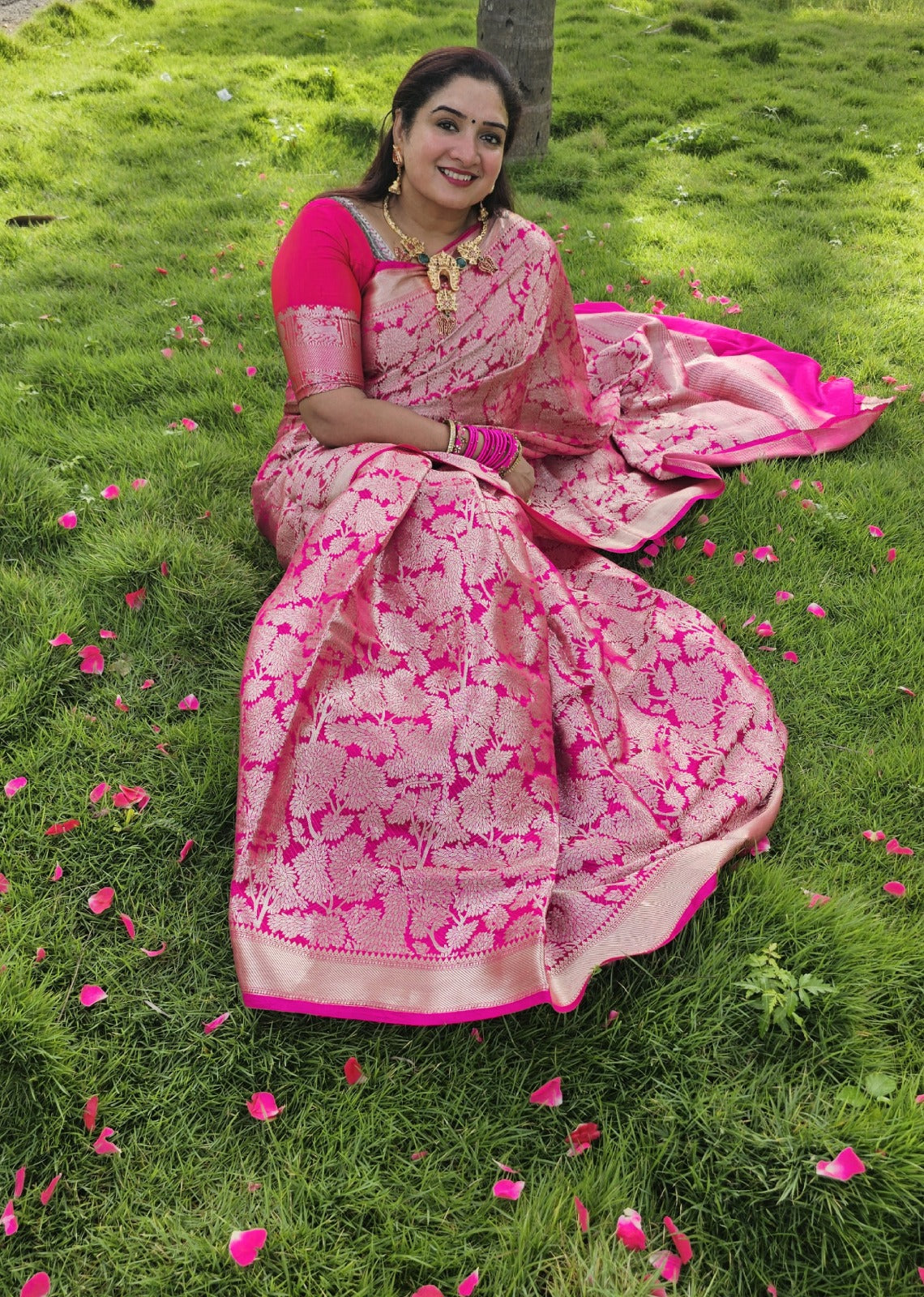Raspberry Pink Banarasi Silk Saree