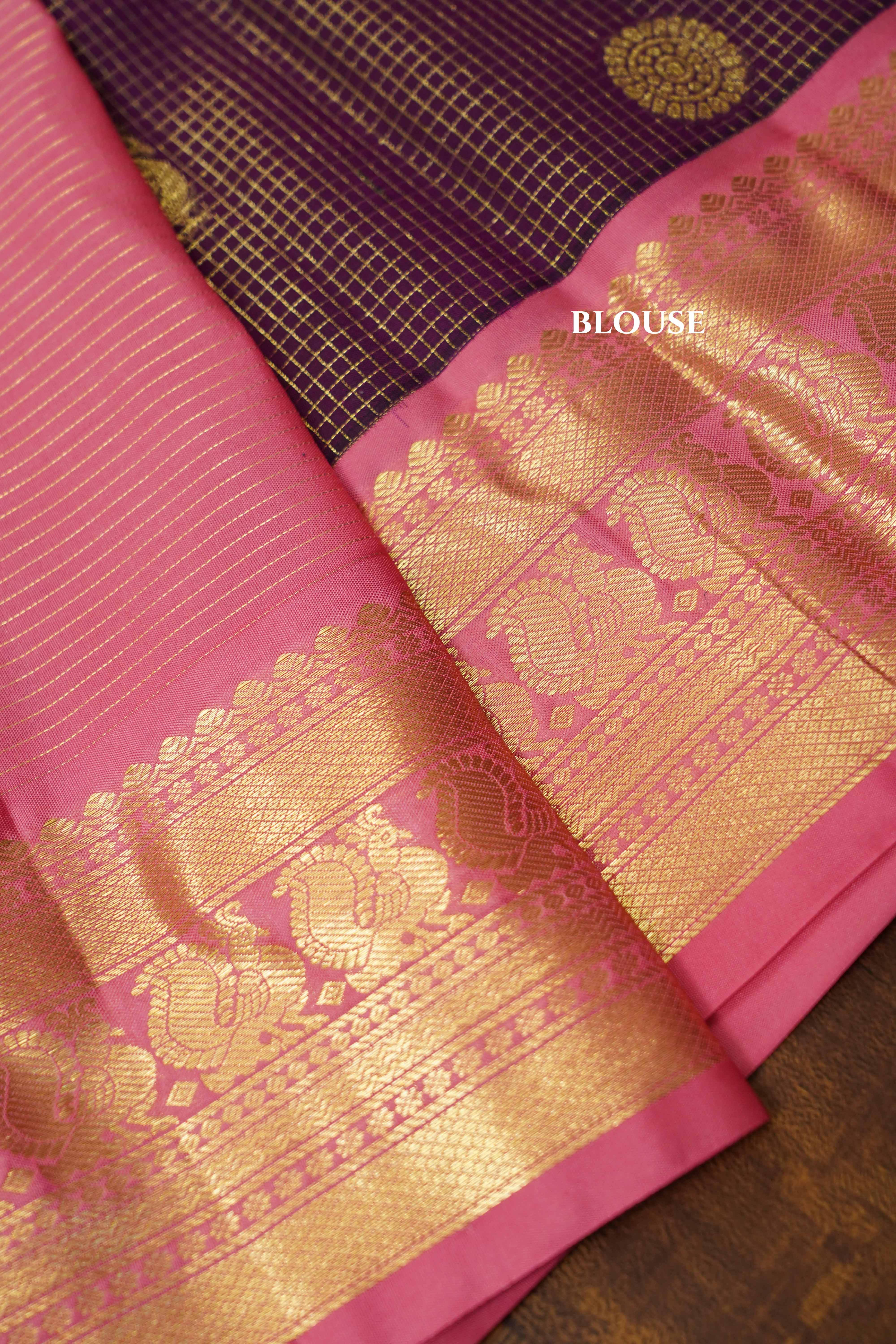 Wine Berry With Caramine Pink Pure Kanchivaram Silk Saree QUEENS ALMIRAH