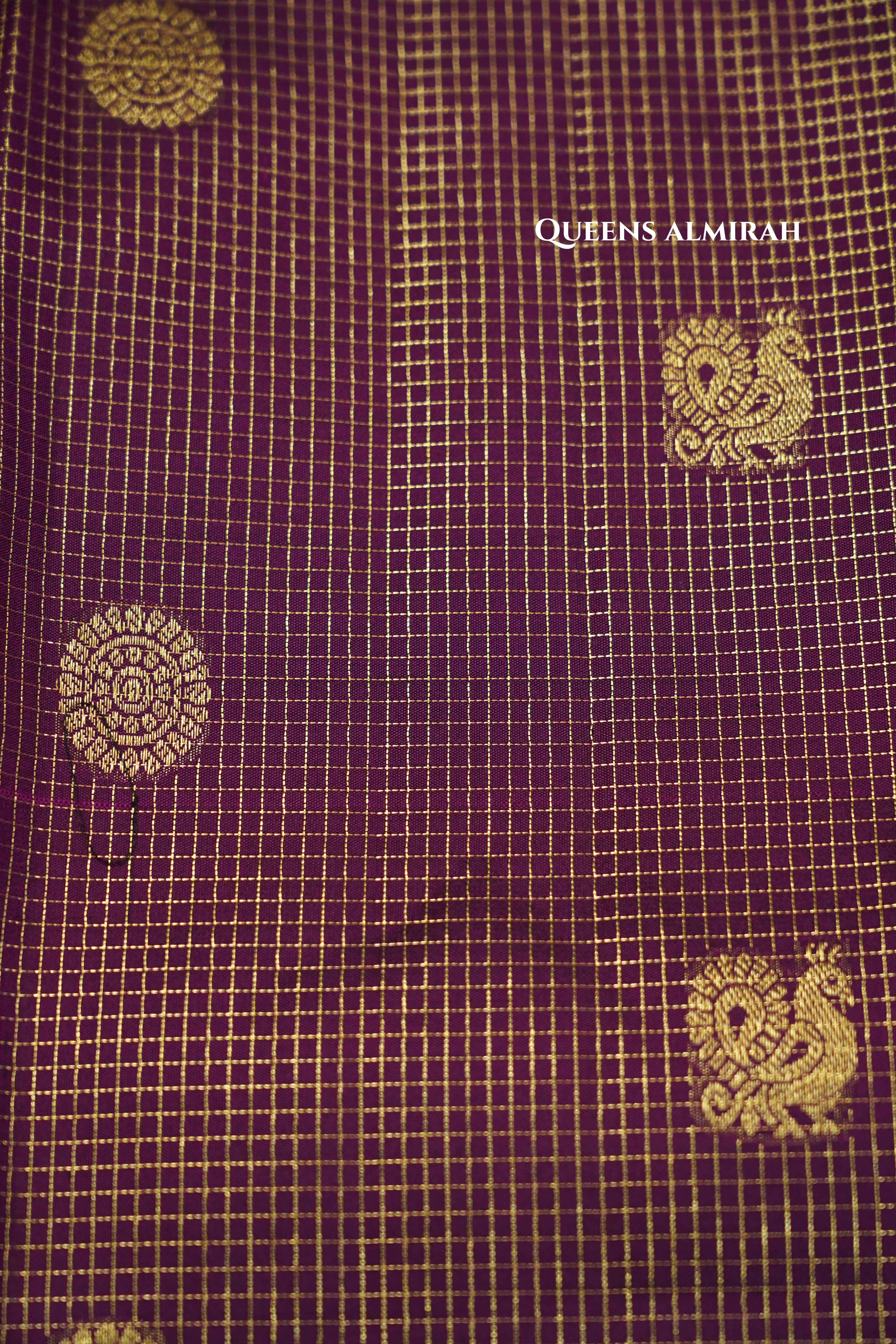 Wine Berry With Caramine Pink Pure Kanchivaram Silk Saree QUEENS ALMIRAH