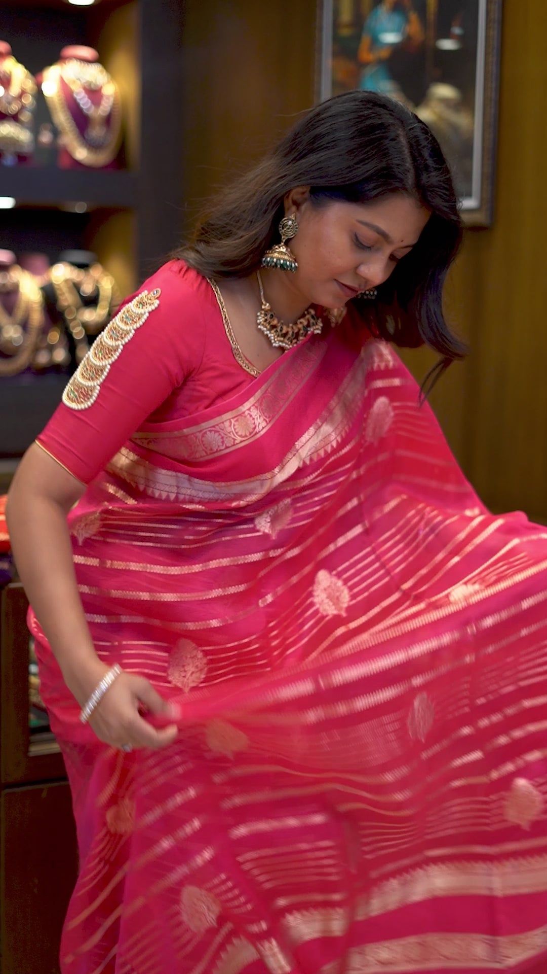 Dark Pink Banarasi Kora Organza saree