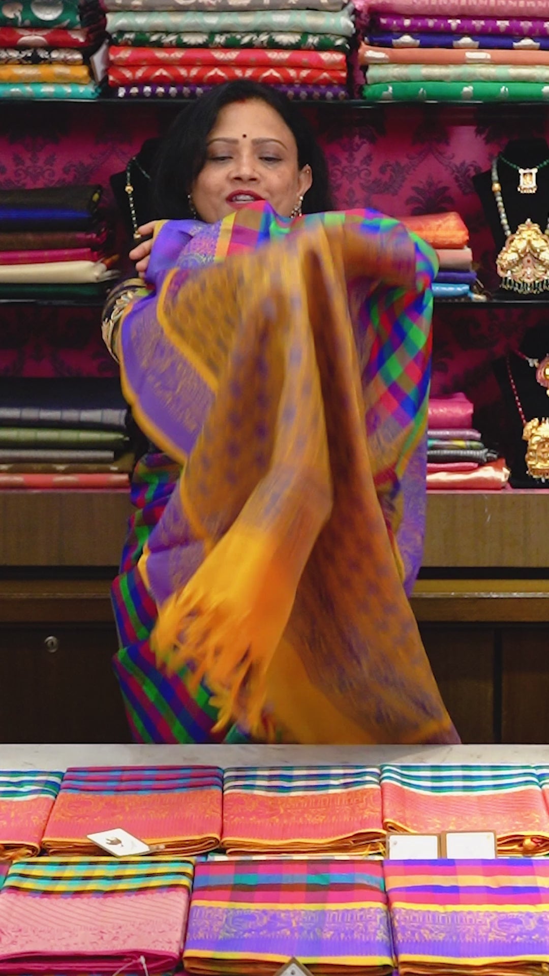 Multi Color Checked Kuravanji Silk Saree1