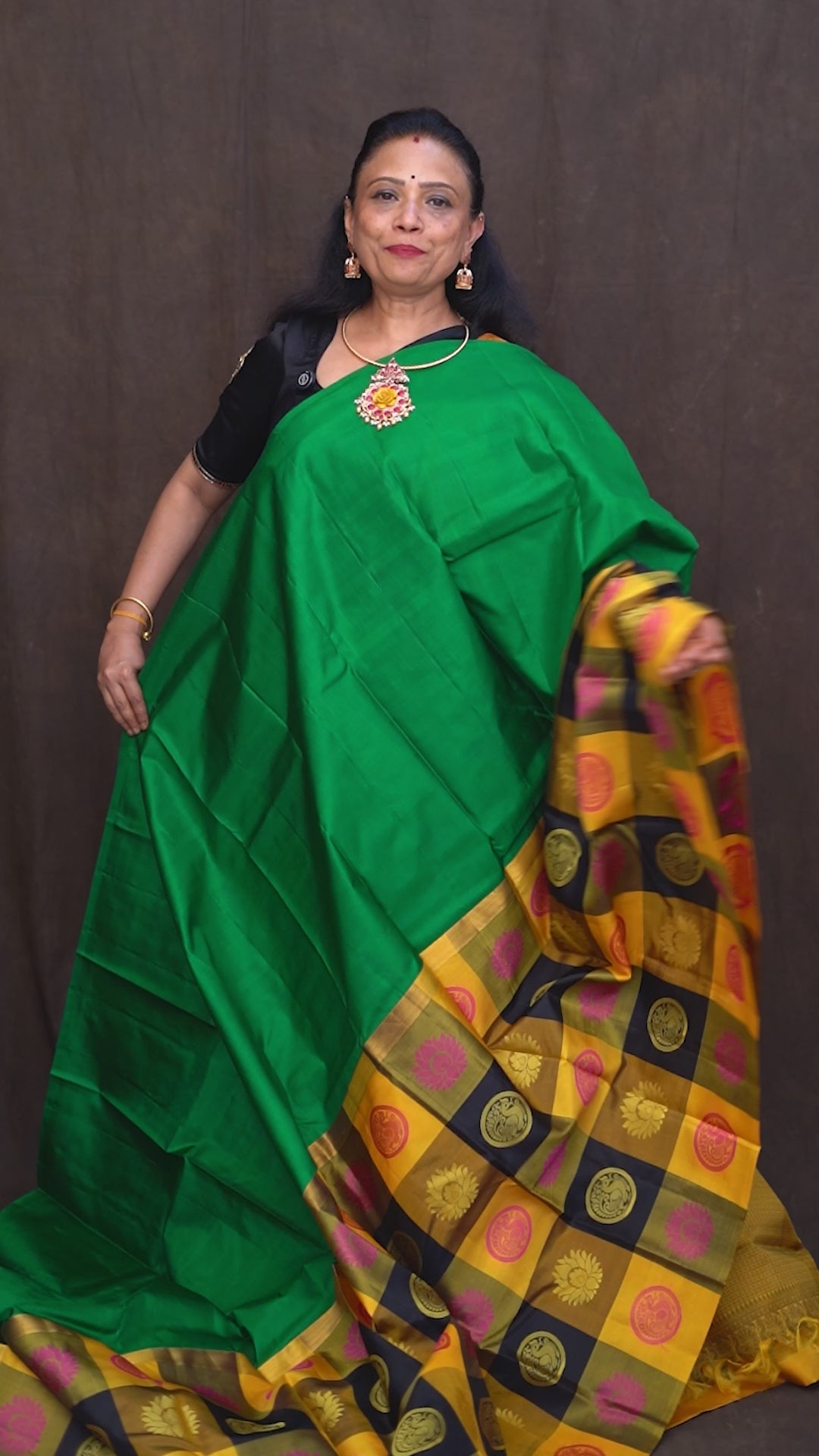 Green With Multi Checks Kanchivaram Silk Saree
