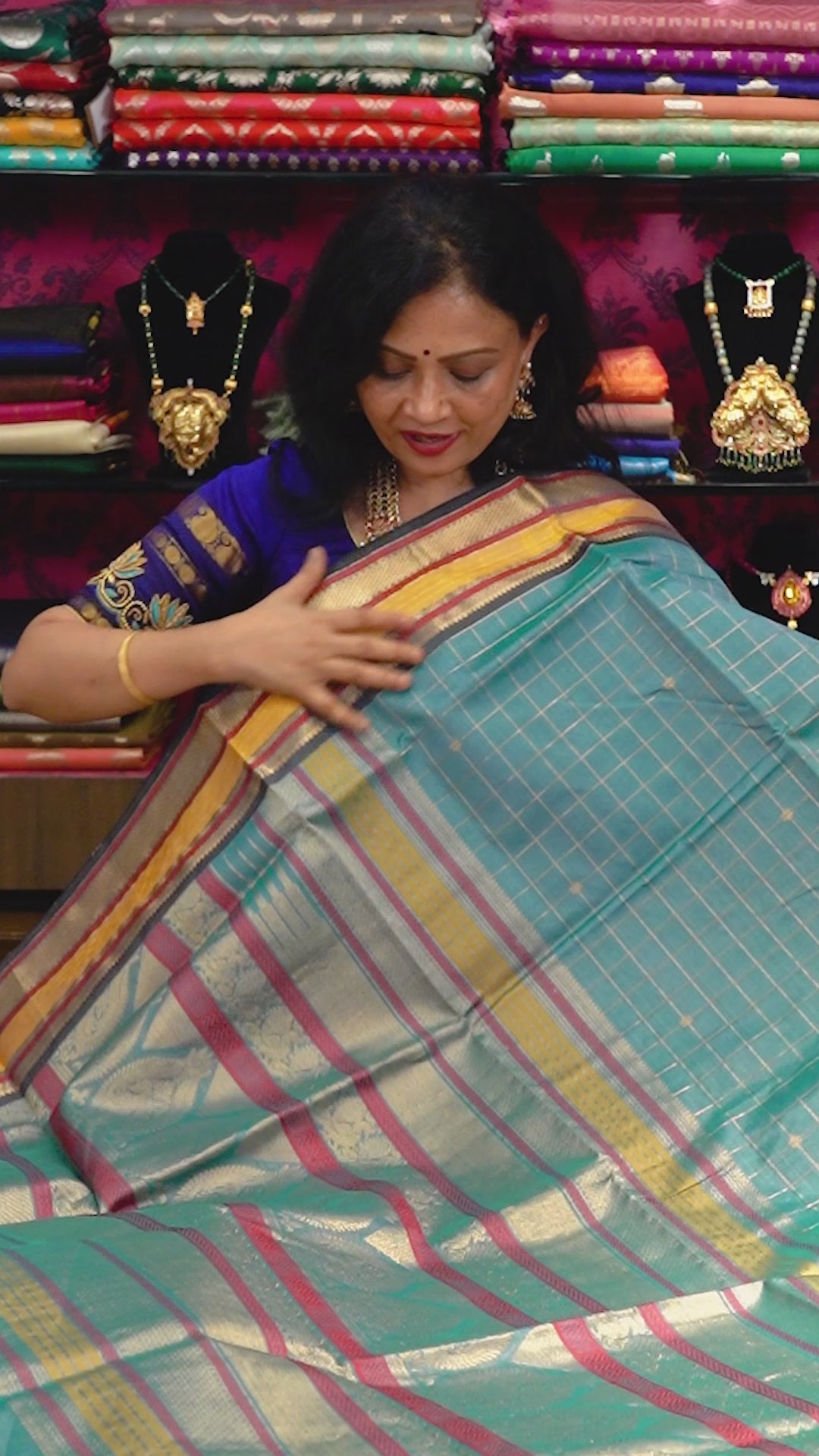 Water Blue-Karaikudi Chettinad Silk Cotton Saree