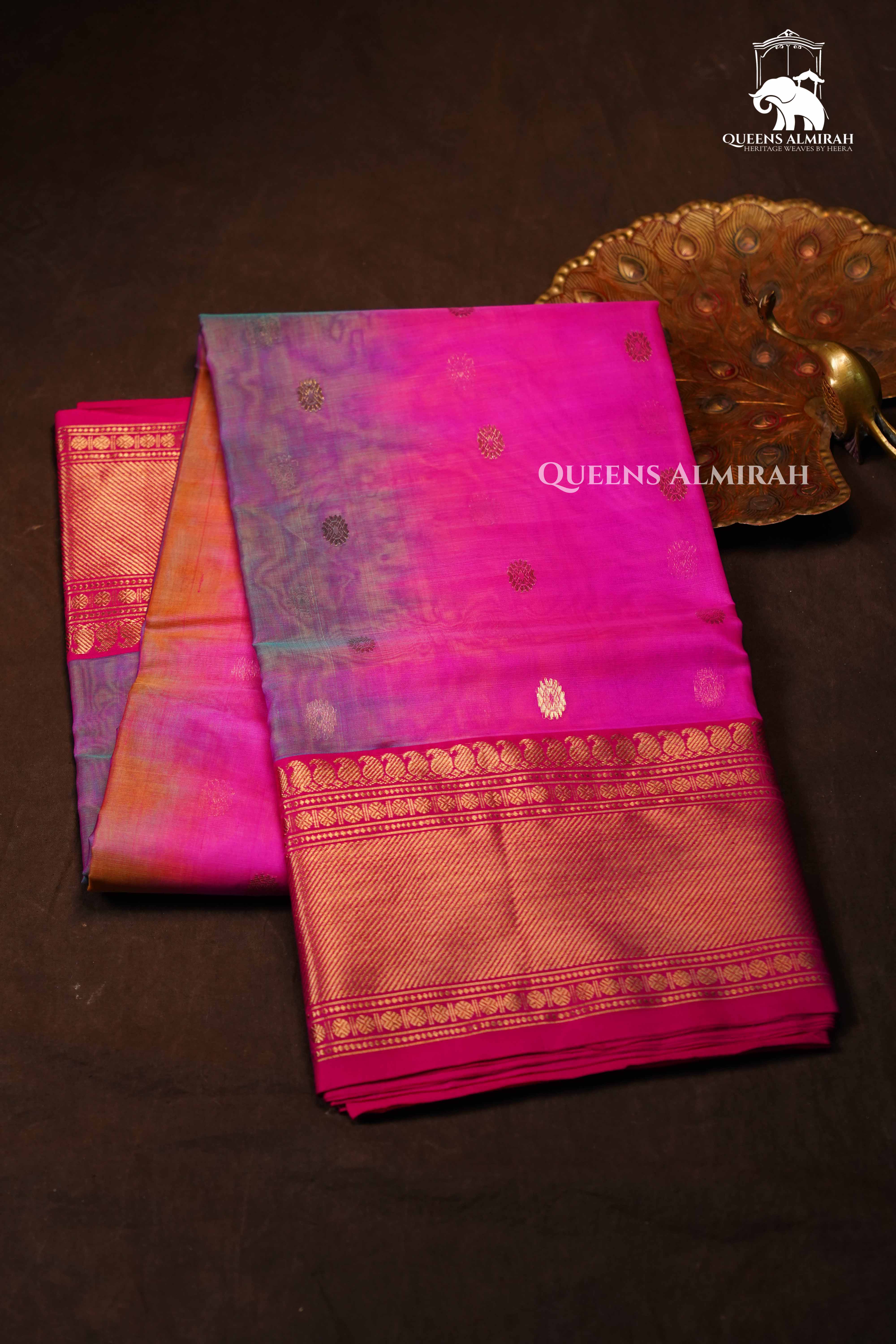 Multi Color Chanderi Katan Silk Handloom Saree