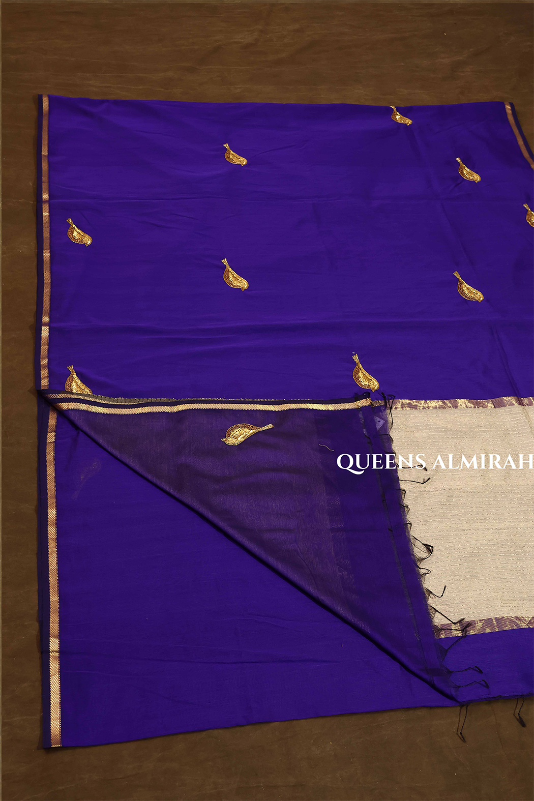 Ink Blue Singara Chittu Handloom Maheshwari Silk Cotton Saree
