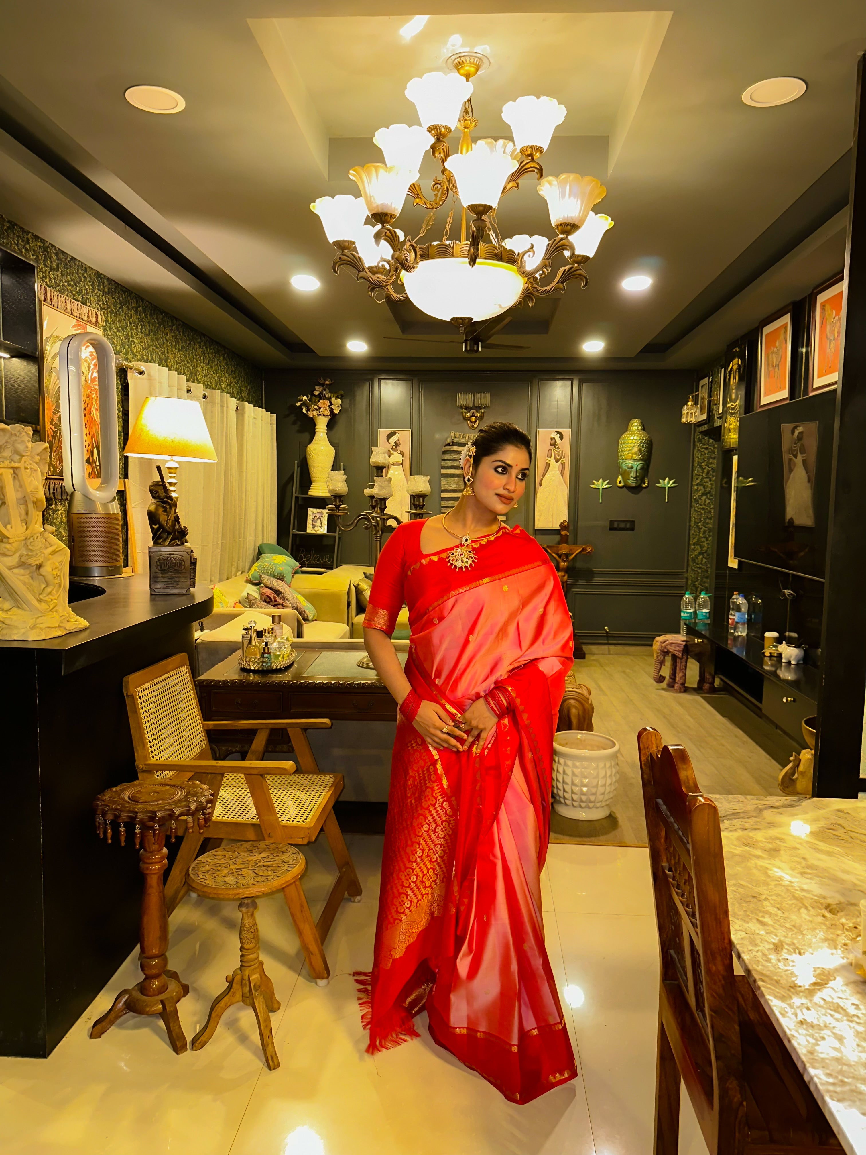 Rose Milk Pink With Red Pure Kanchivaram Silk Saree