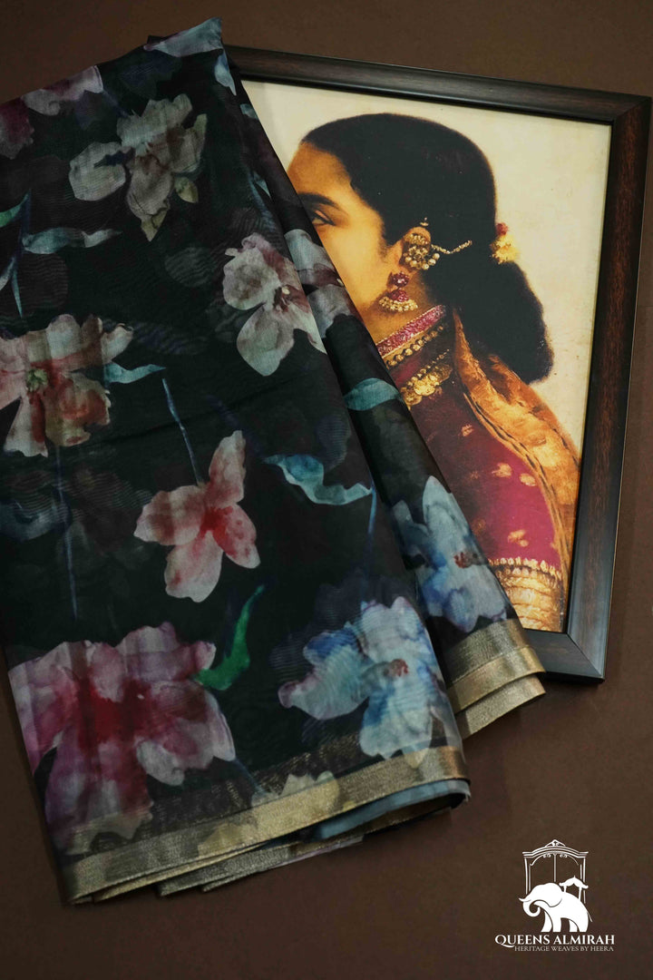 ELEPHANT GREY  MALAI CHANDERI SILK SAREE - Queens Jewel Emporium