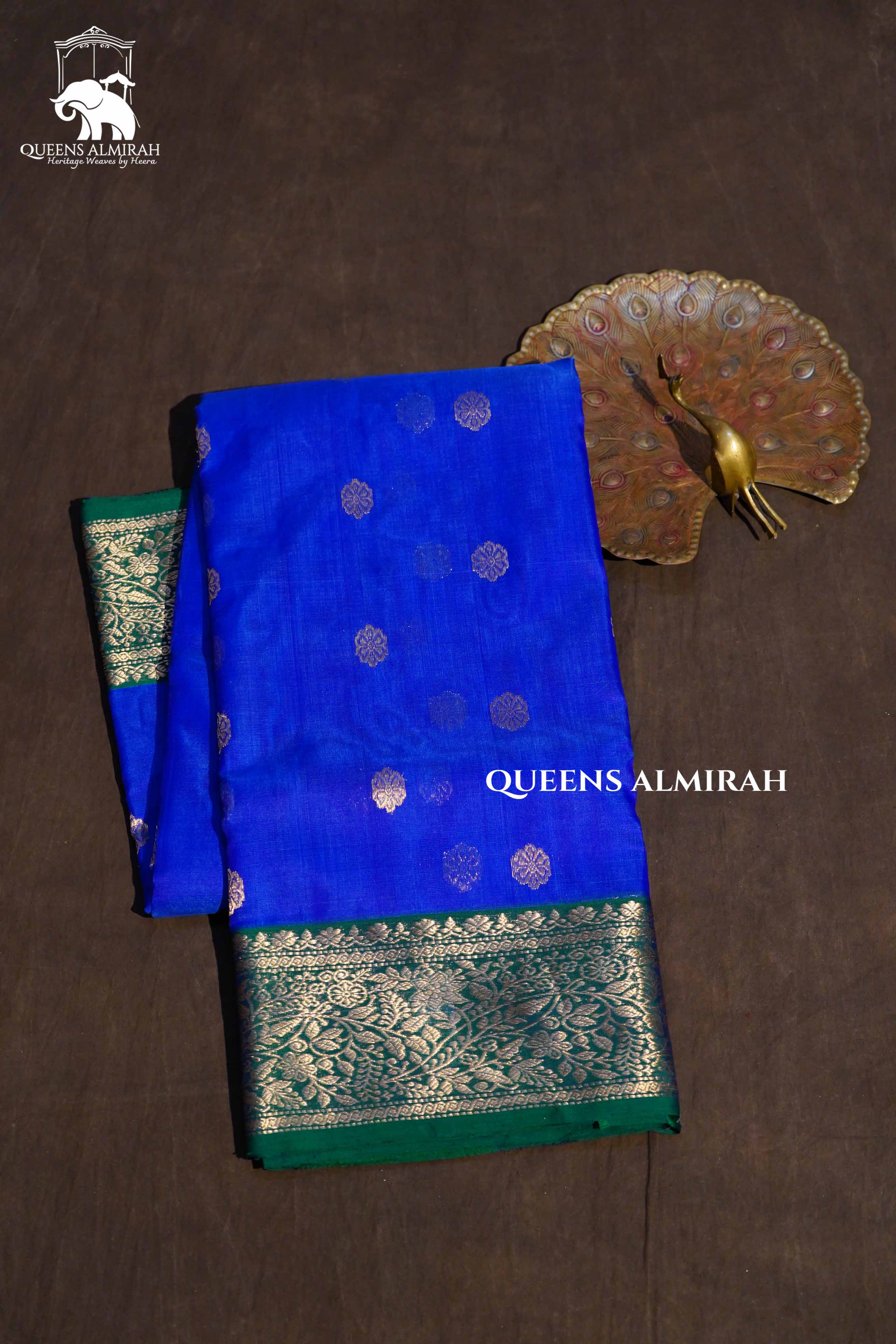 Ms Blue With Green Chanderi Katan Silk Handloom Saree