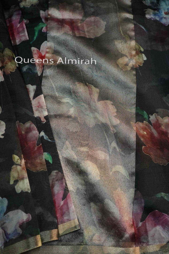 ELEPHANT GREY  MALAI CHANDERI SILK SAREE - Queens Jewel Emporium
