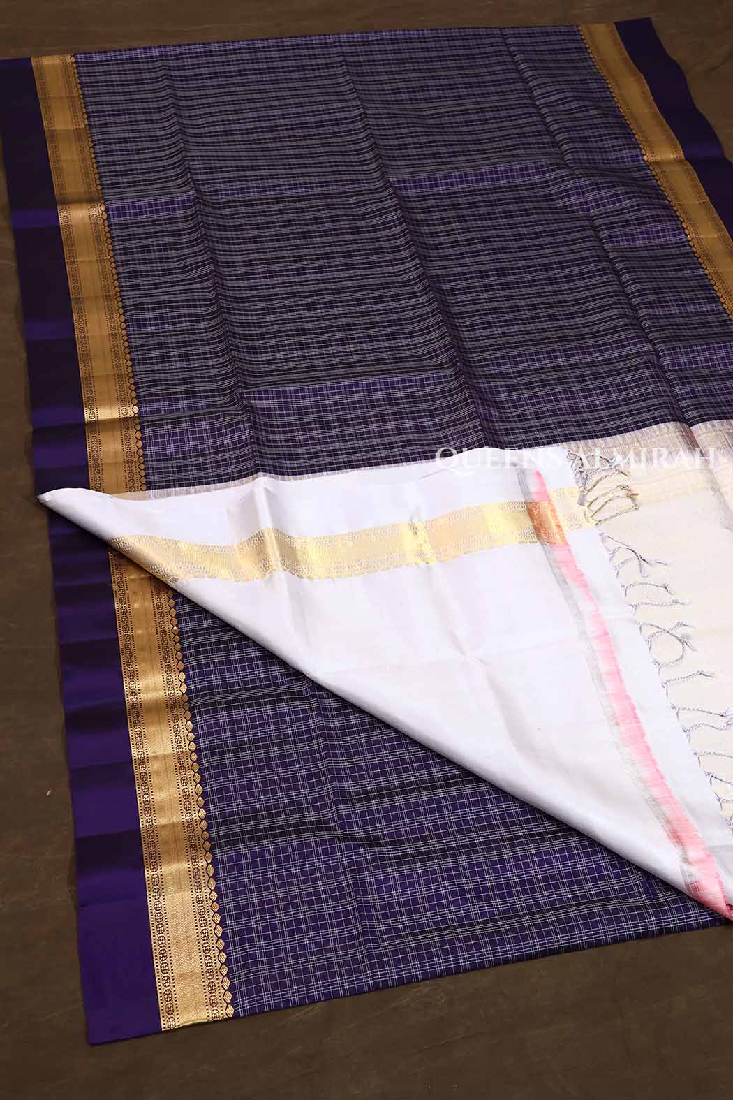 Dark Navy Blue With Grey Pure Pure Soft Silk Saree