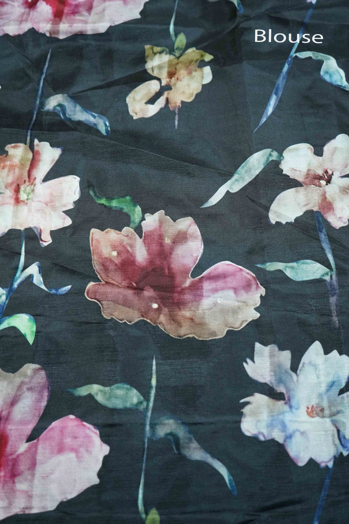ELEPHANT GREY  MALAI CHANDERI SILK SAREE - Queens Jewel Emporium