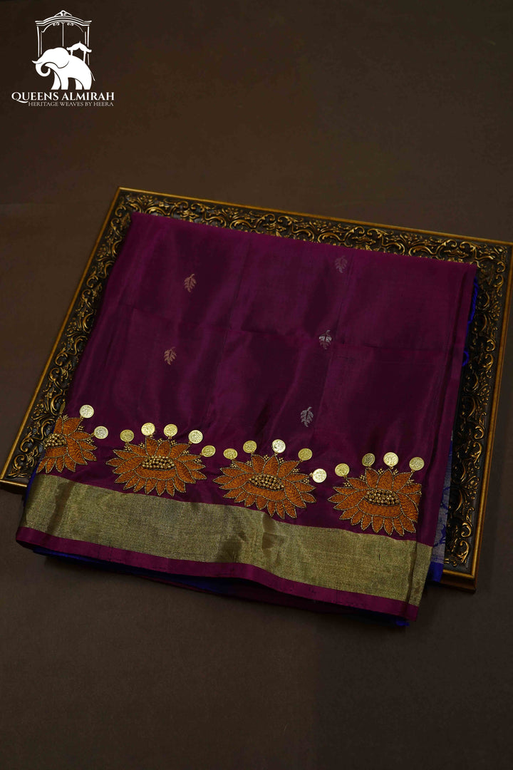 DARK MAGENTA DESIGNER SILK SAREE - Queens Jewel Emporium