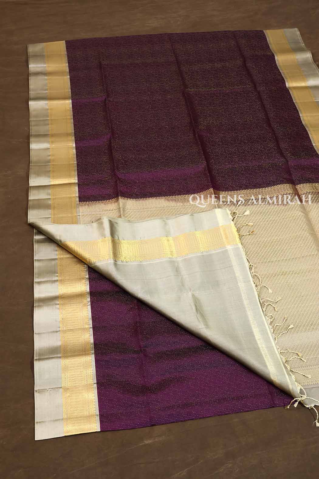 Purple With Grey Pure Soft Silk Saree