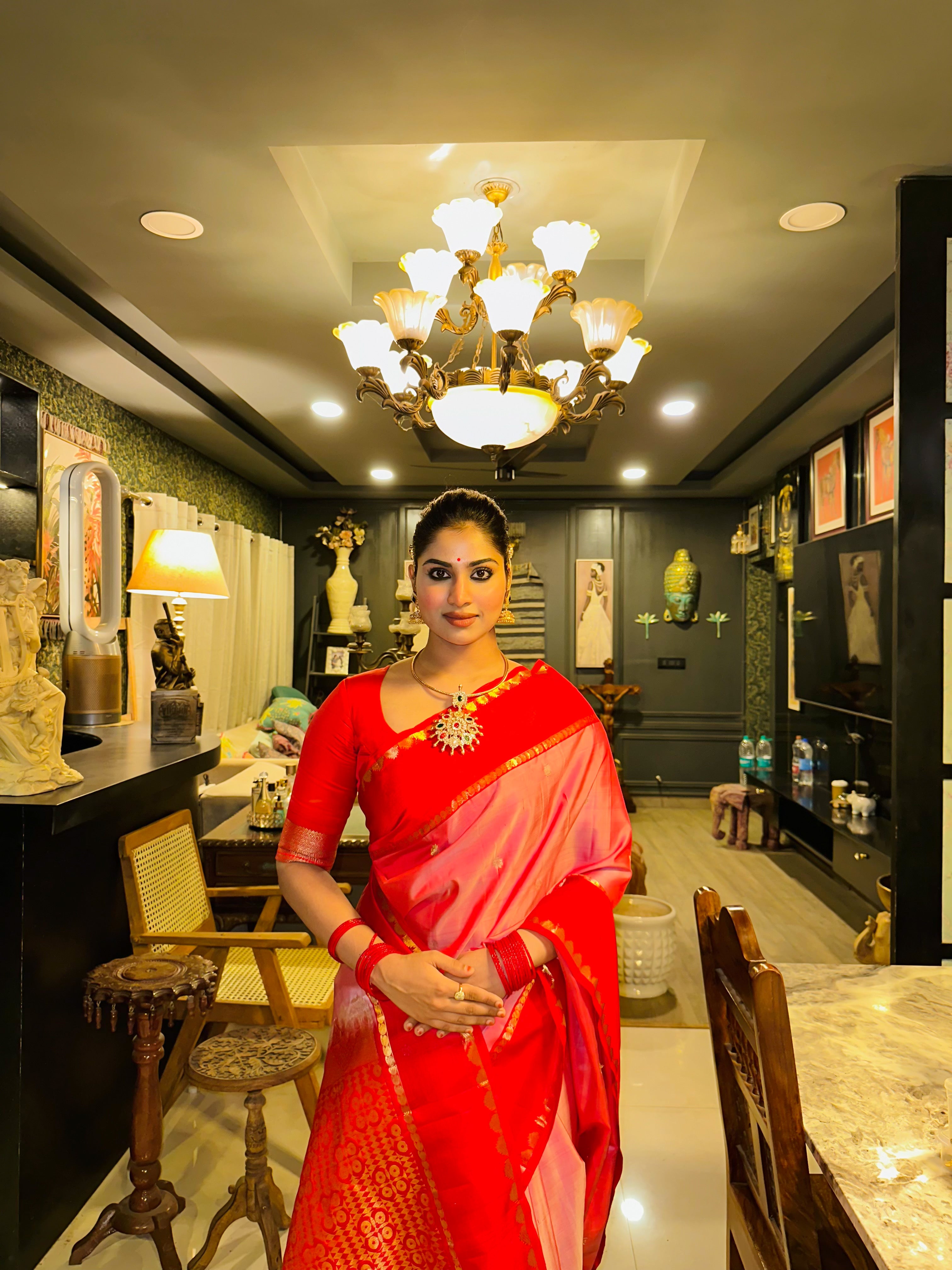 Rose Milk Pink With Red Pure Kanchivaram Silk Saree