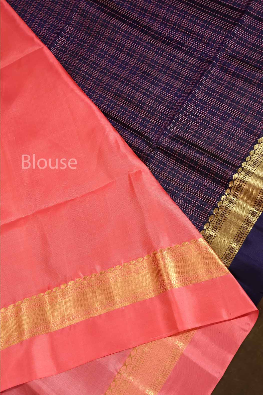 Dark Navy Blue With Pink Pure Pure Soft Silk Saree