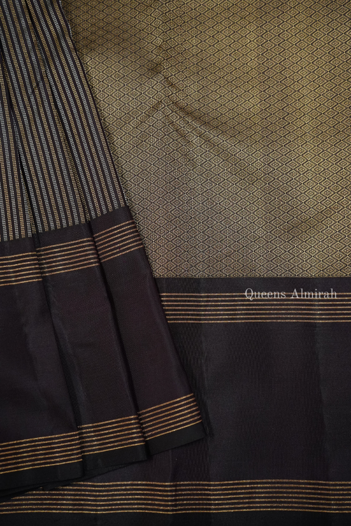 DARK CHOCOLATE PURE KANCHIVARAM SILK SAREE - Queens Jewel Emporium