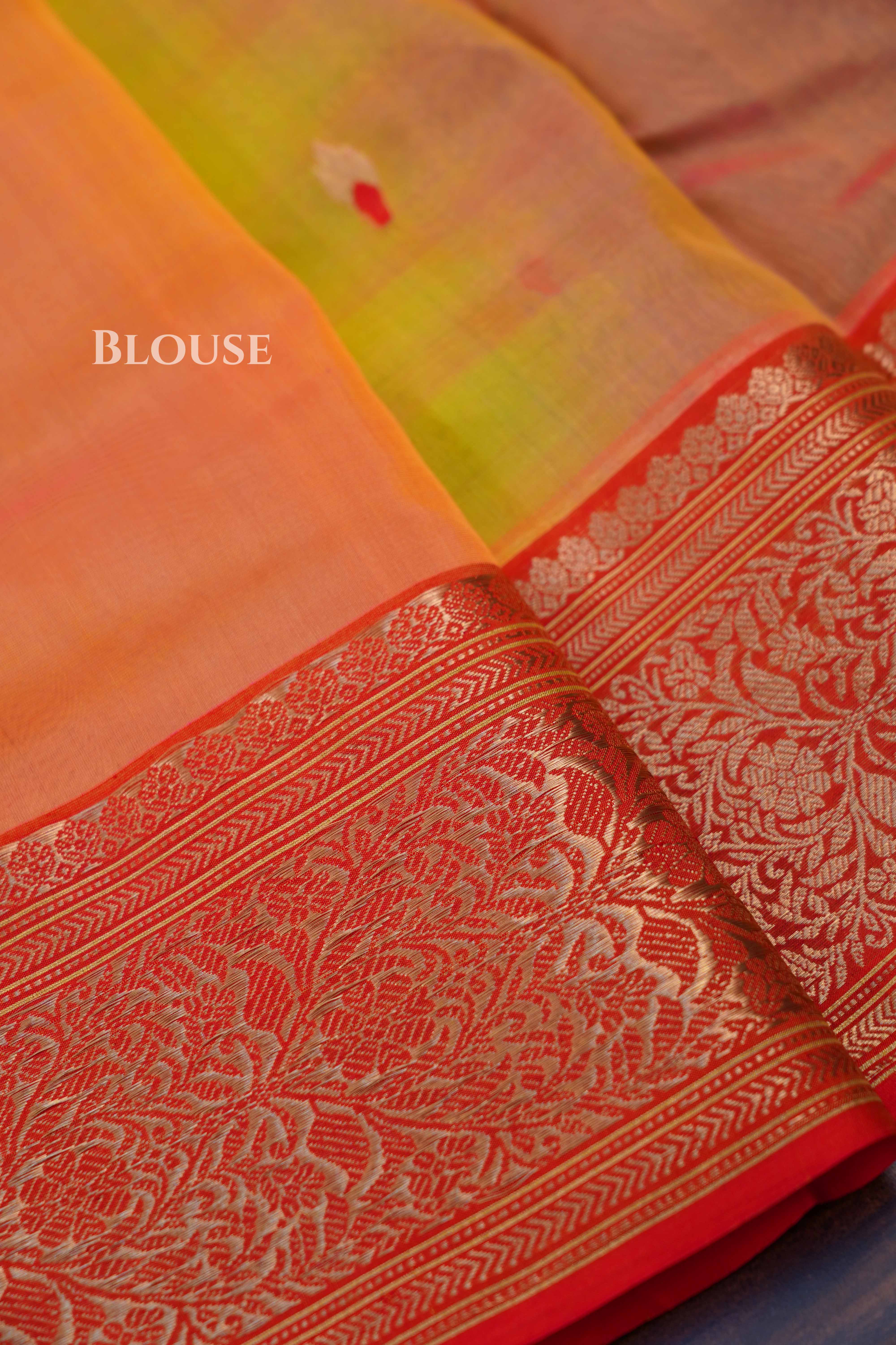 Shade Of Macaw Parrot -Chanderi Katan Silk Handloom Saree 1