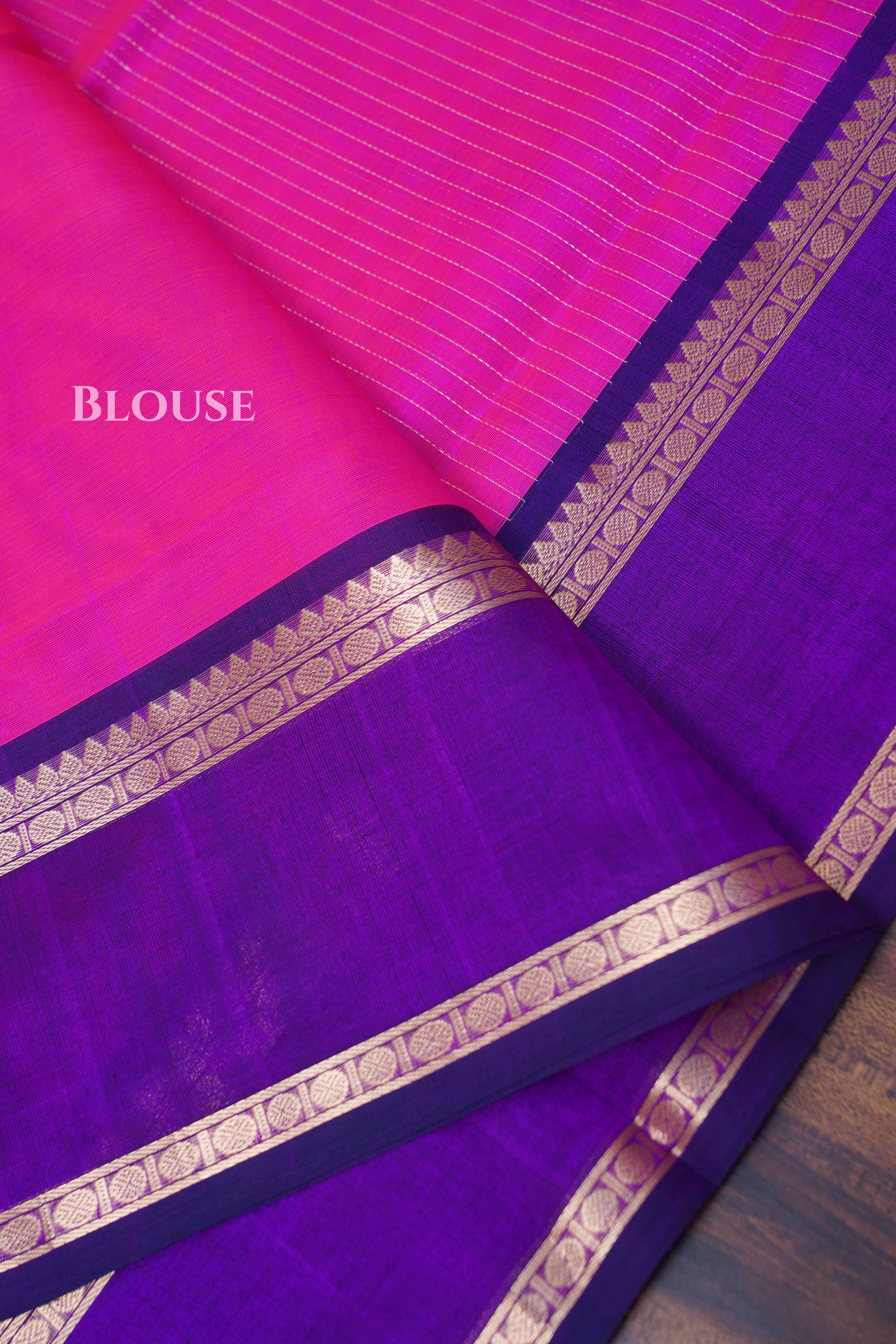 Magenta Pink With Purple Karaikudi Chettinad Silk Cotton Saree