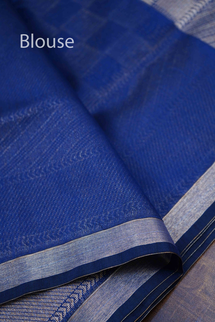 DARK BLUE GREY SILK COTTON SAREE - Queens Jewel Emporium
