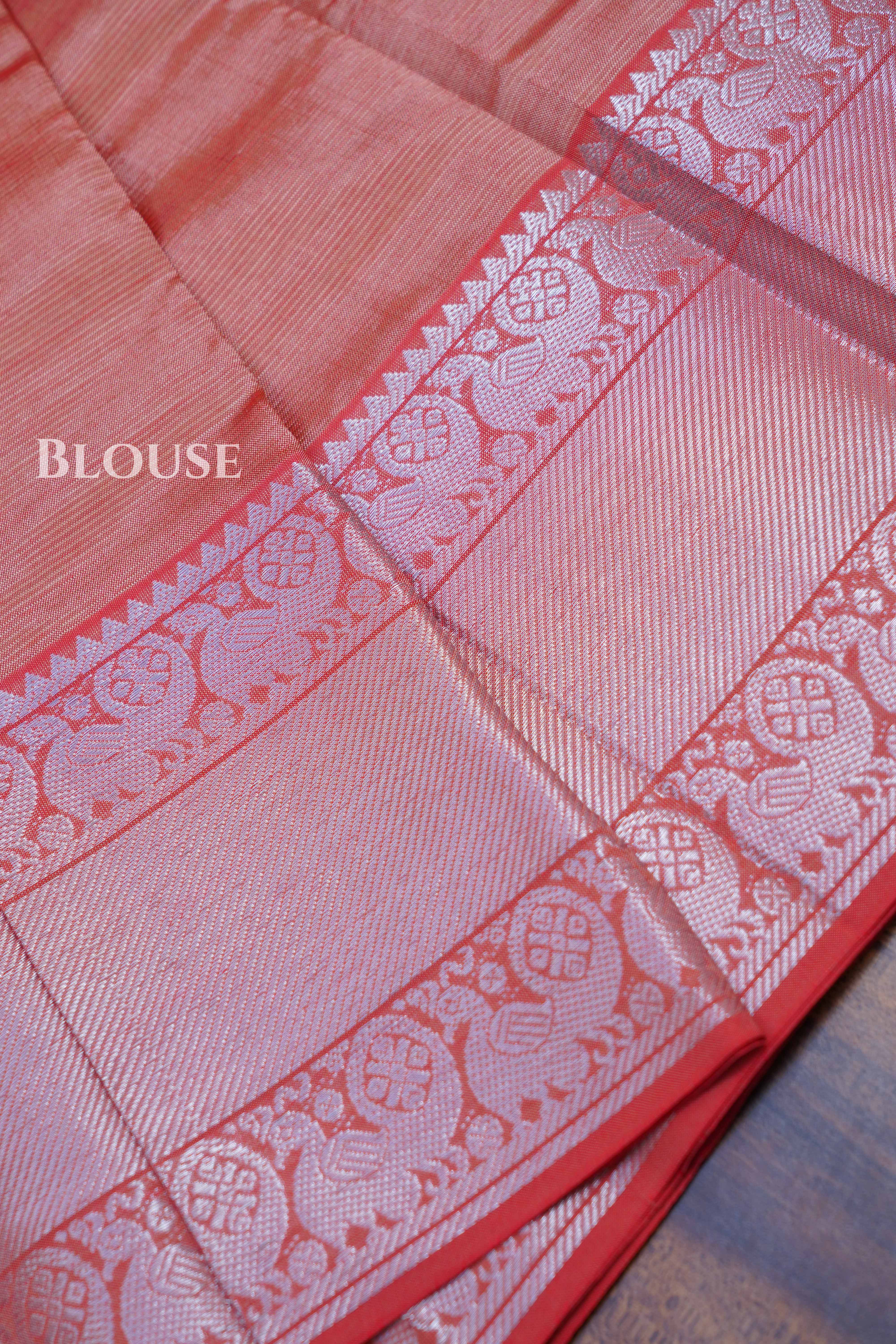 Coral Pink Mangalgiri  Saree