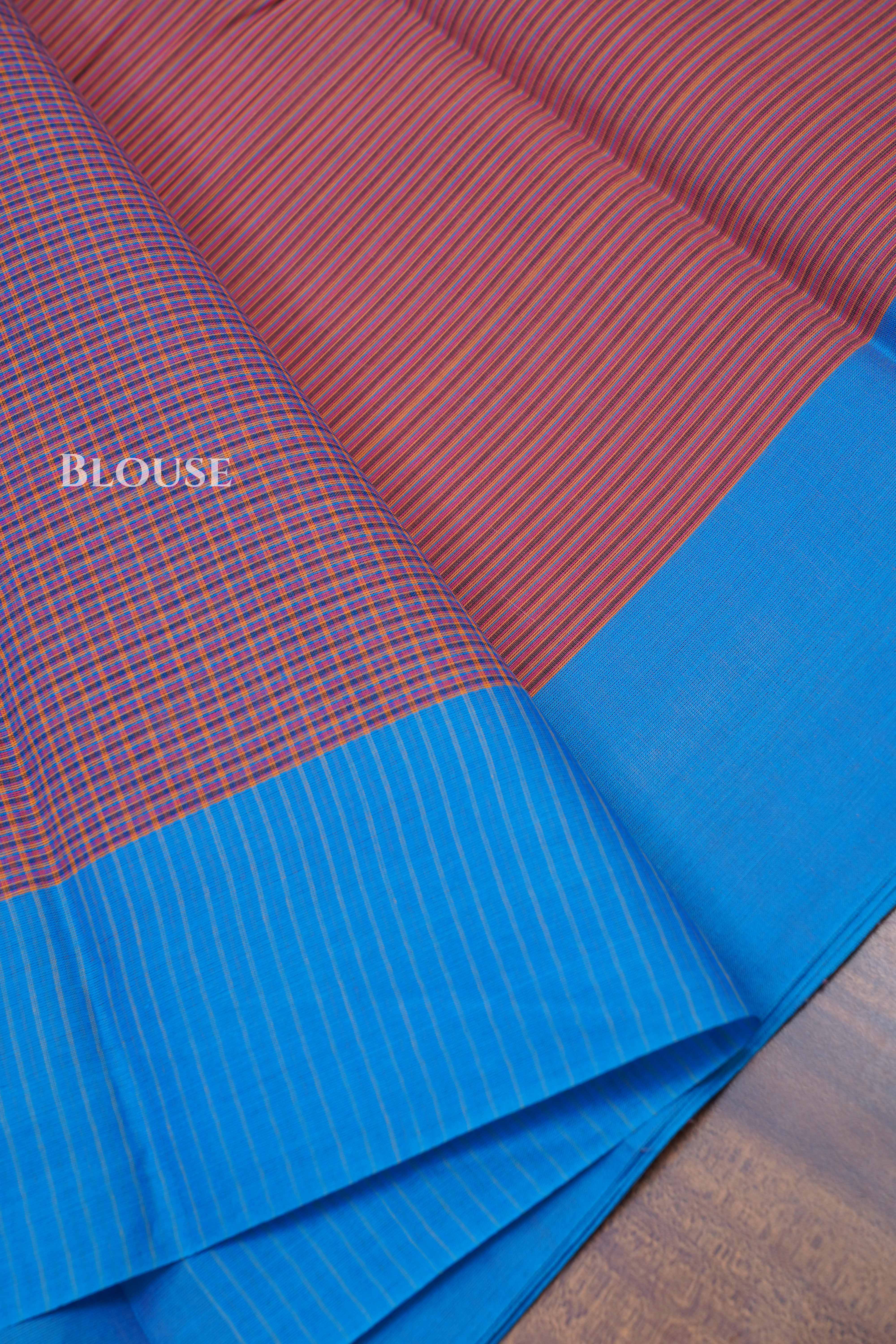 Brown With Blue Chettinad Cotton Saree