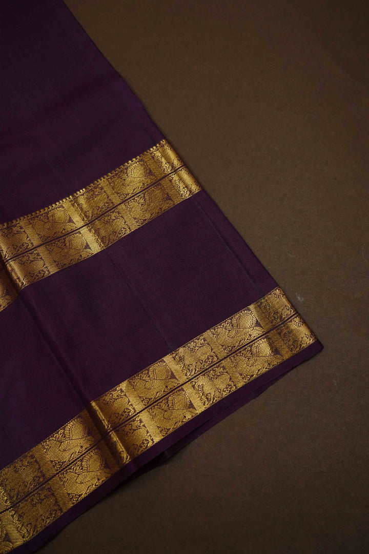 PURPLISH GREY WITH PLUM PURPLE KANCHIVARAM SILK SAREE - Queens Jewel Emporium