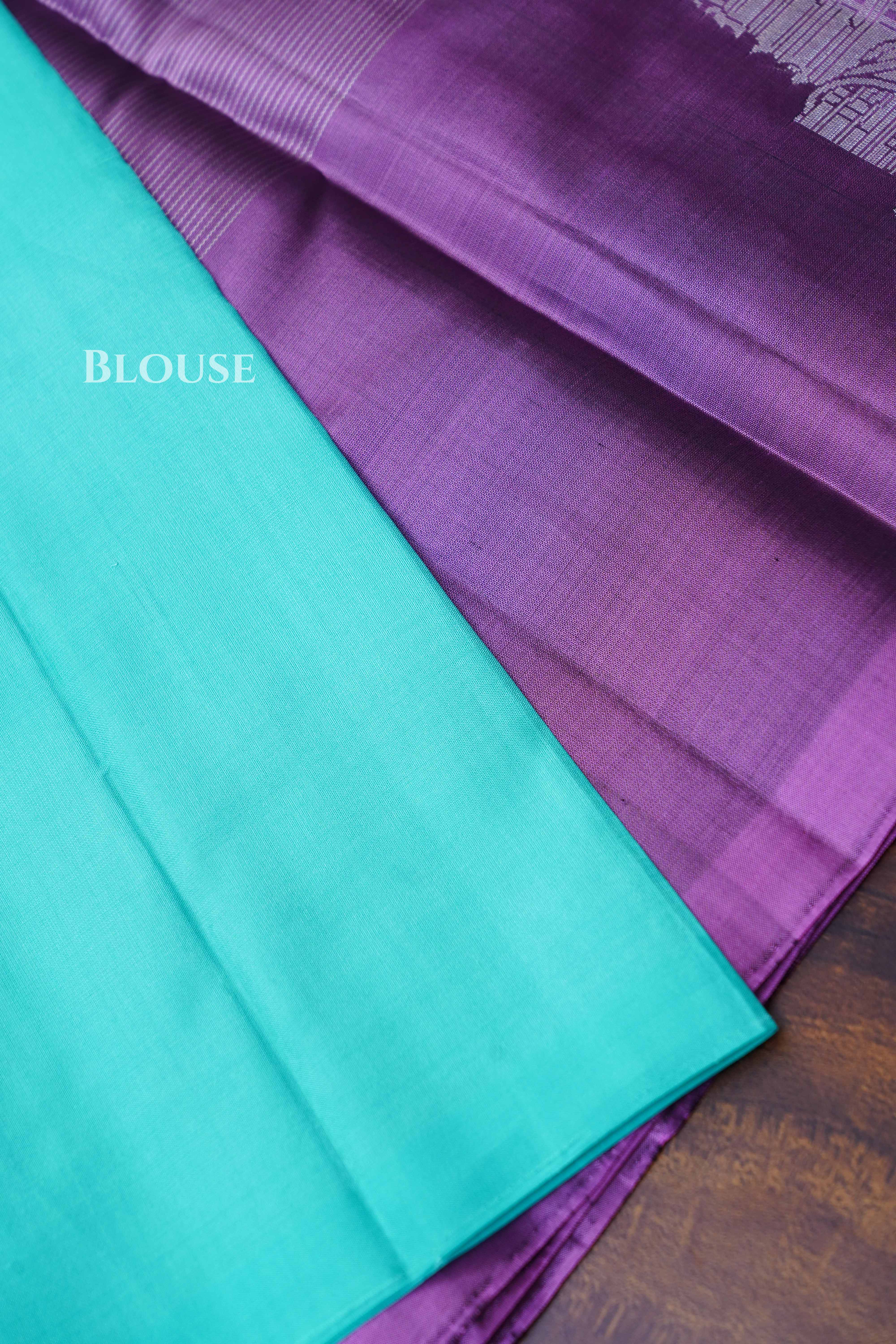 Lilac Pink With Sea Blue  Pure Kanchivaram Silk Saree