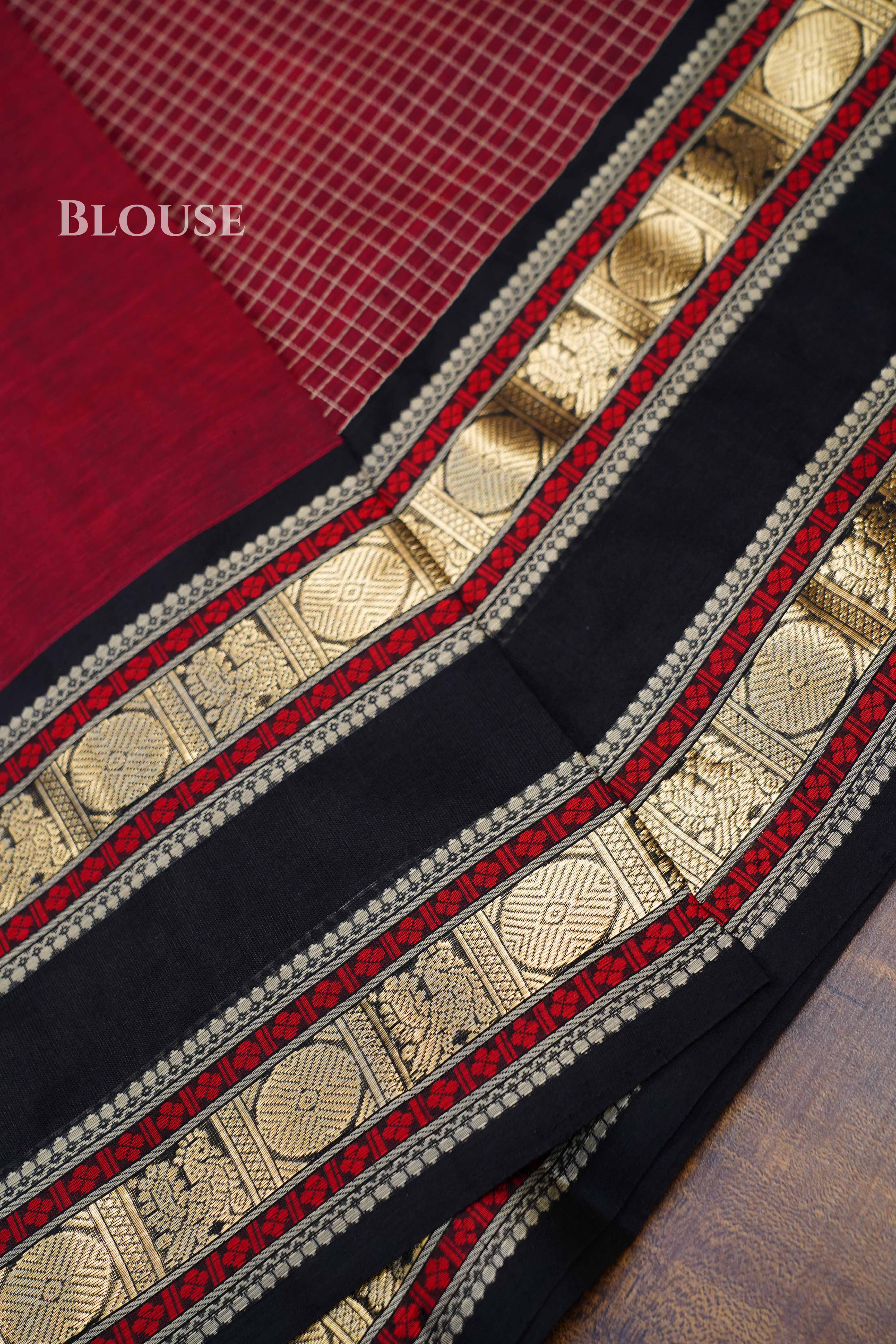 Maroon With Black -Karaikudi Chettinad Silk Cotton Saree
