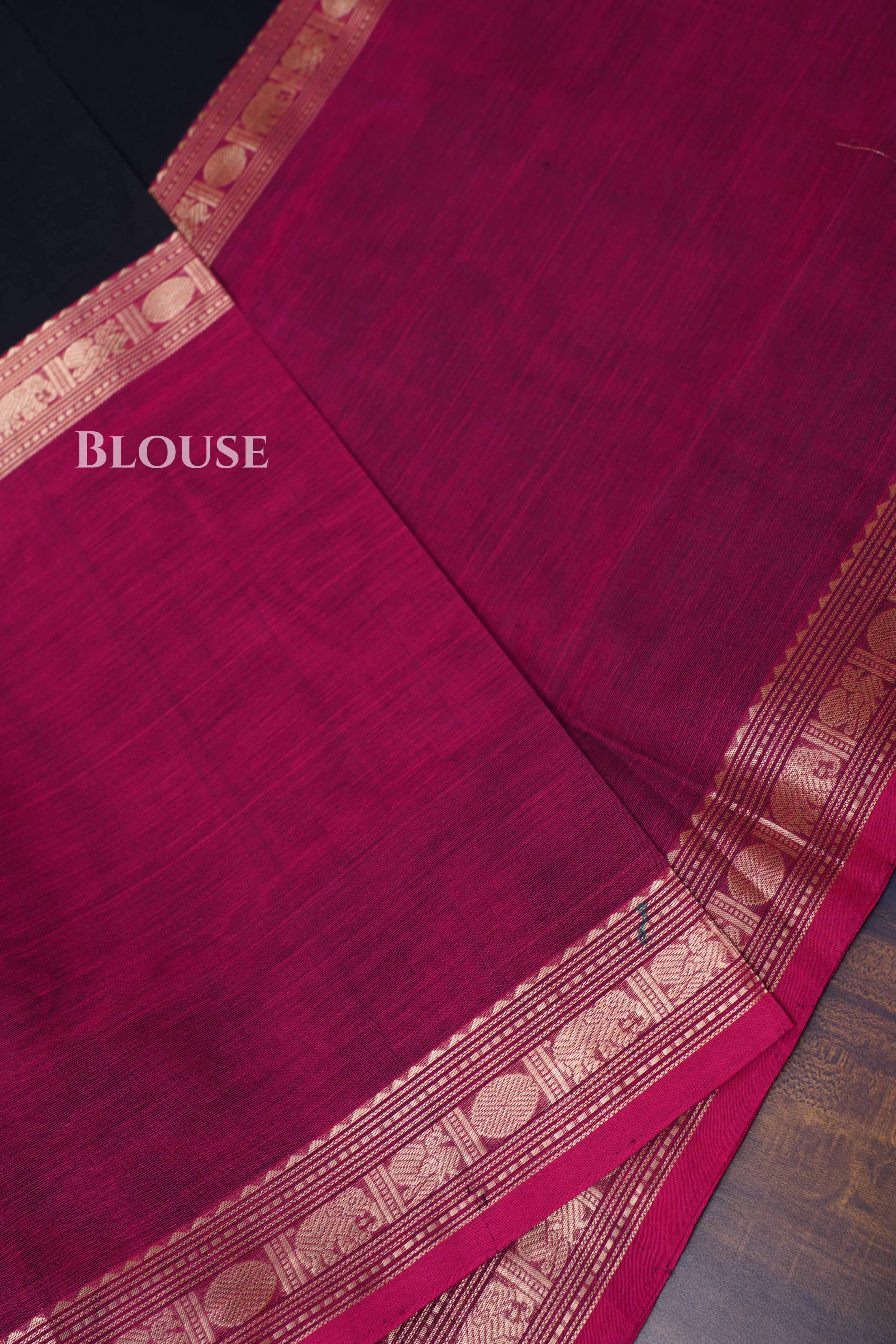 Burgundy With Black Karaikudi Chettinad Silk Cotton Saree