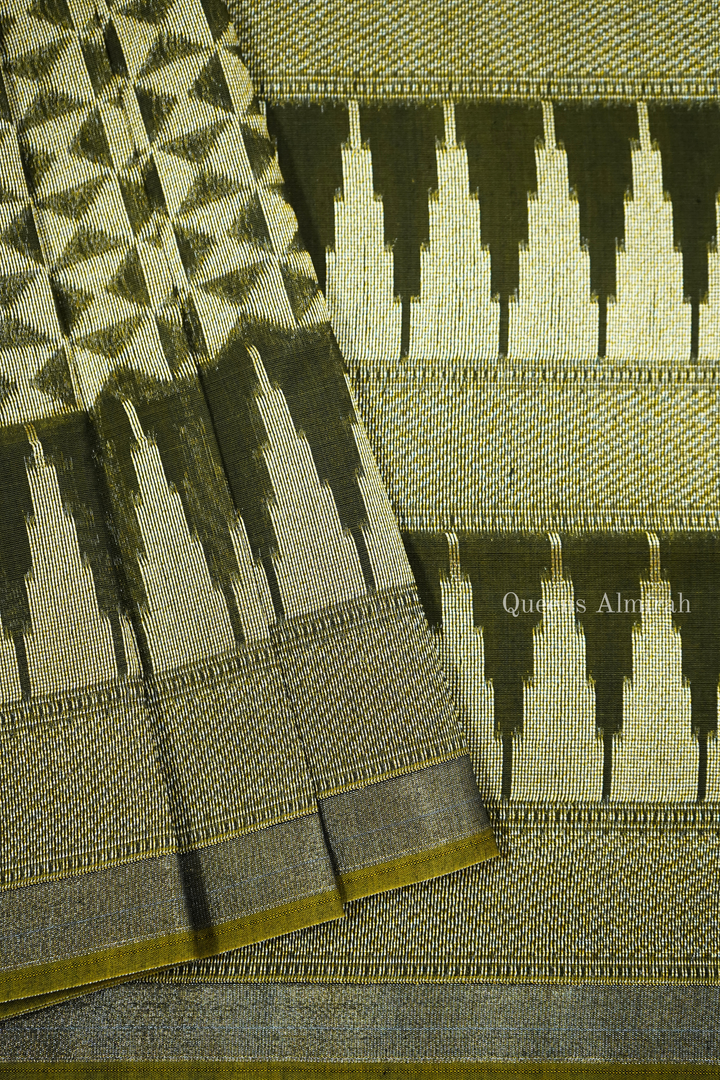ARMY GREEN  BROCADE BANARASI SILK  SAREE - Queens Jewel Emporium