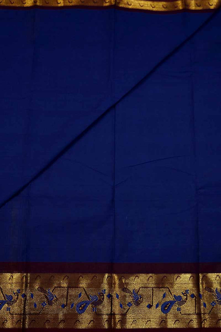 VIBRABT BLUE WITH DEEP BROWN KANCHI COTTON SAREE - Queens Jewel Emporium