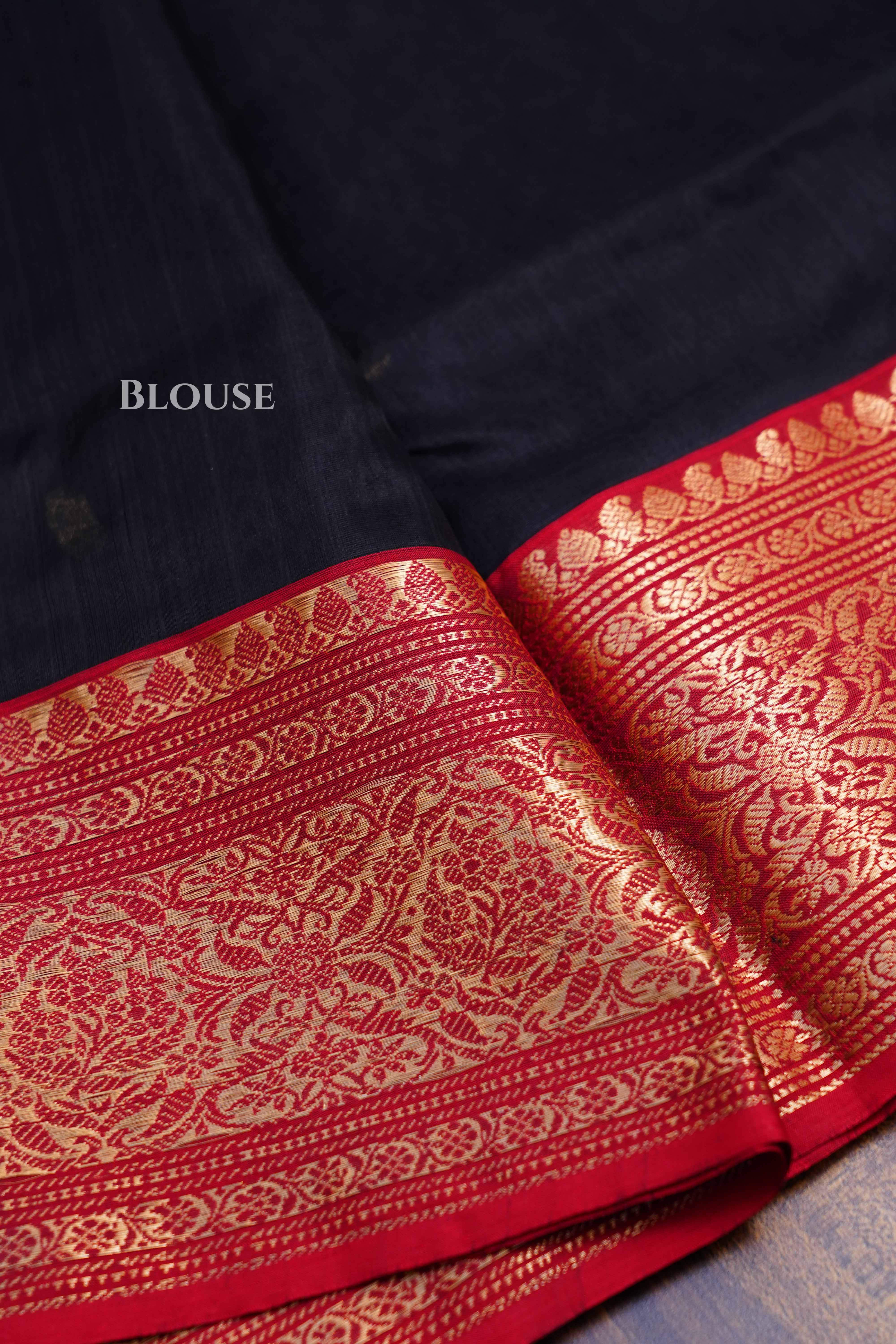 Black With Red Border Chanderi Katan Silk Handloom Saree