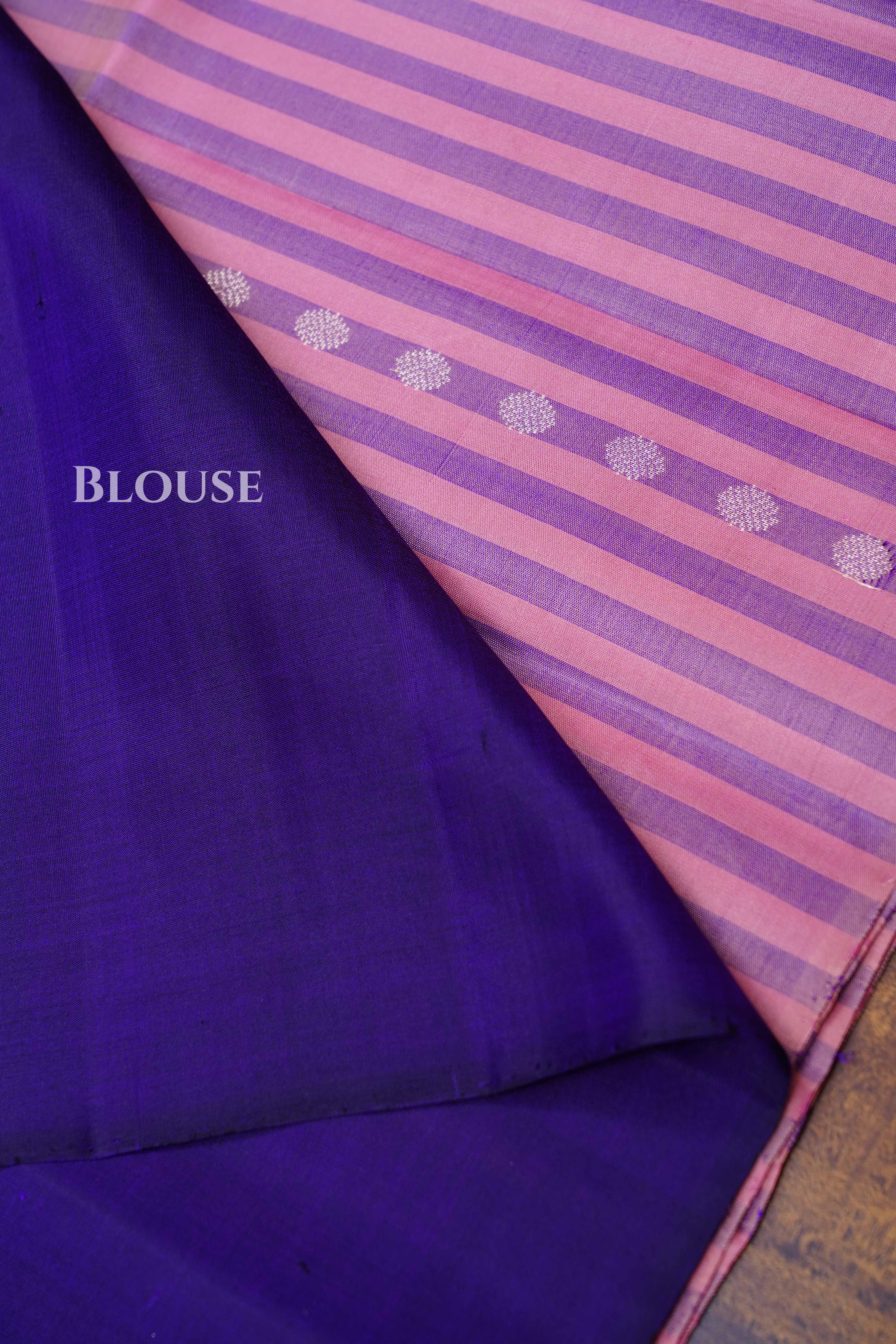 Indigo With Lavender And Pink Stripes Pure Soft Silk Saree
