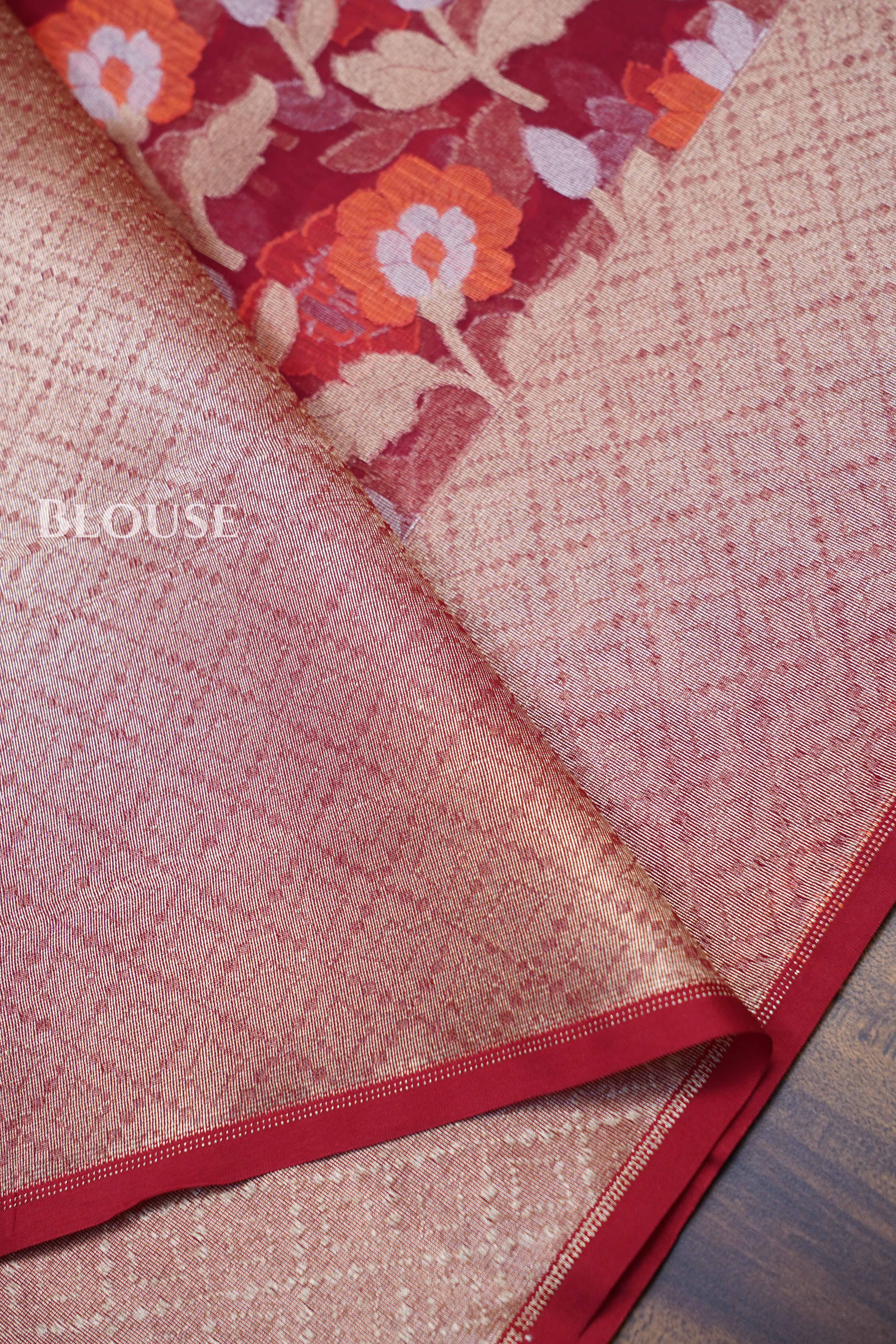 Maroon Banarasi Organza Silk Saree