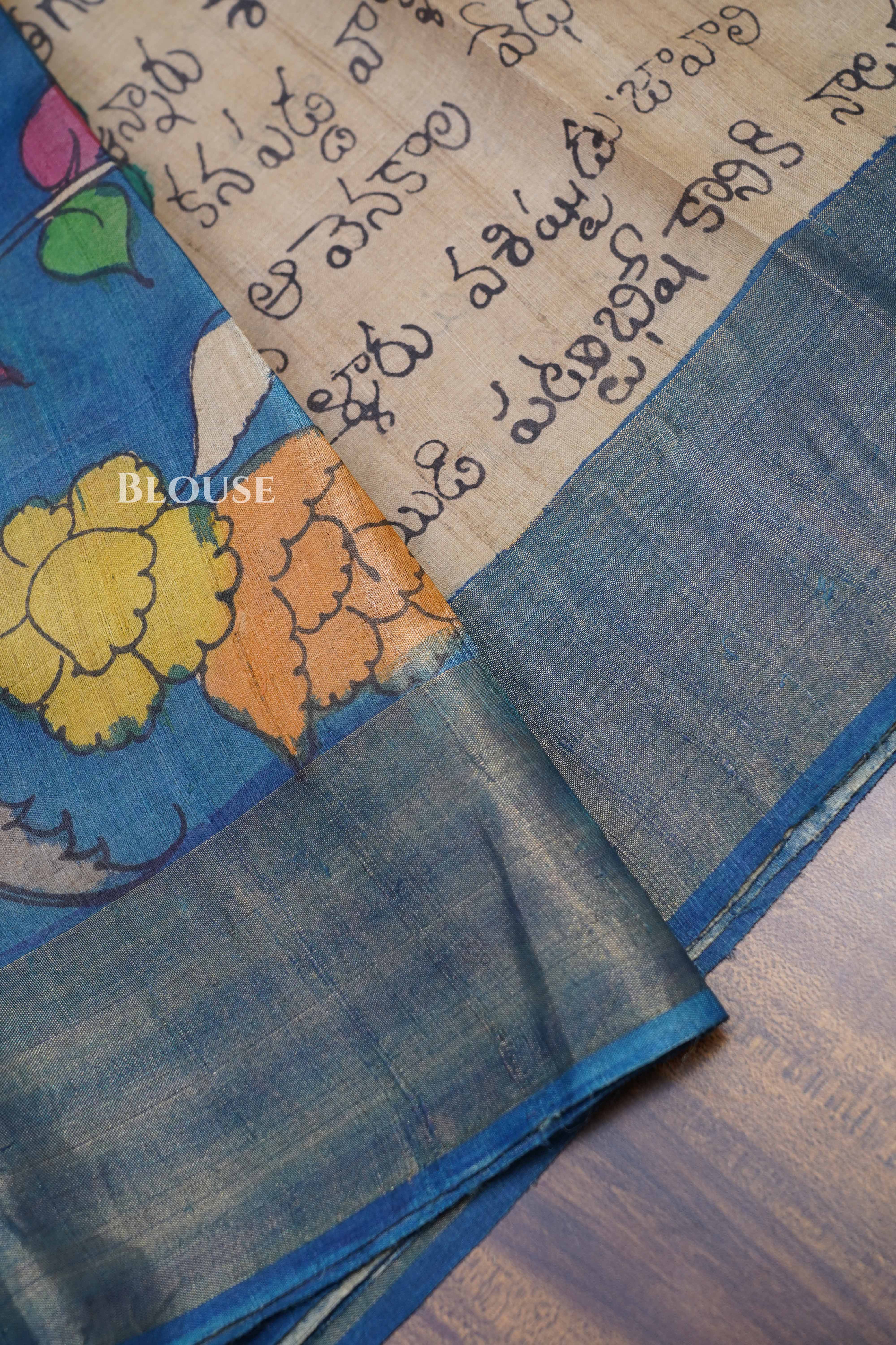 Pen Kalamkari Pure Tussar Silk Saree