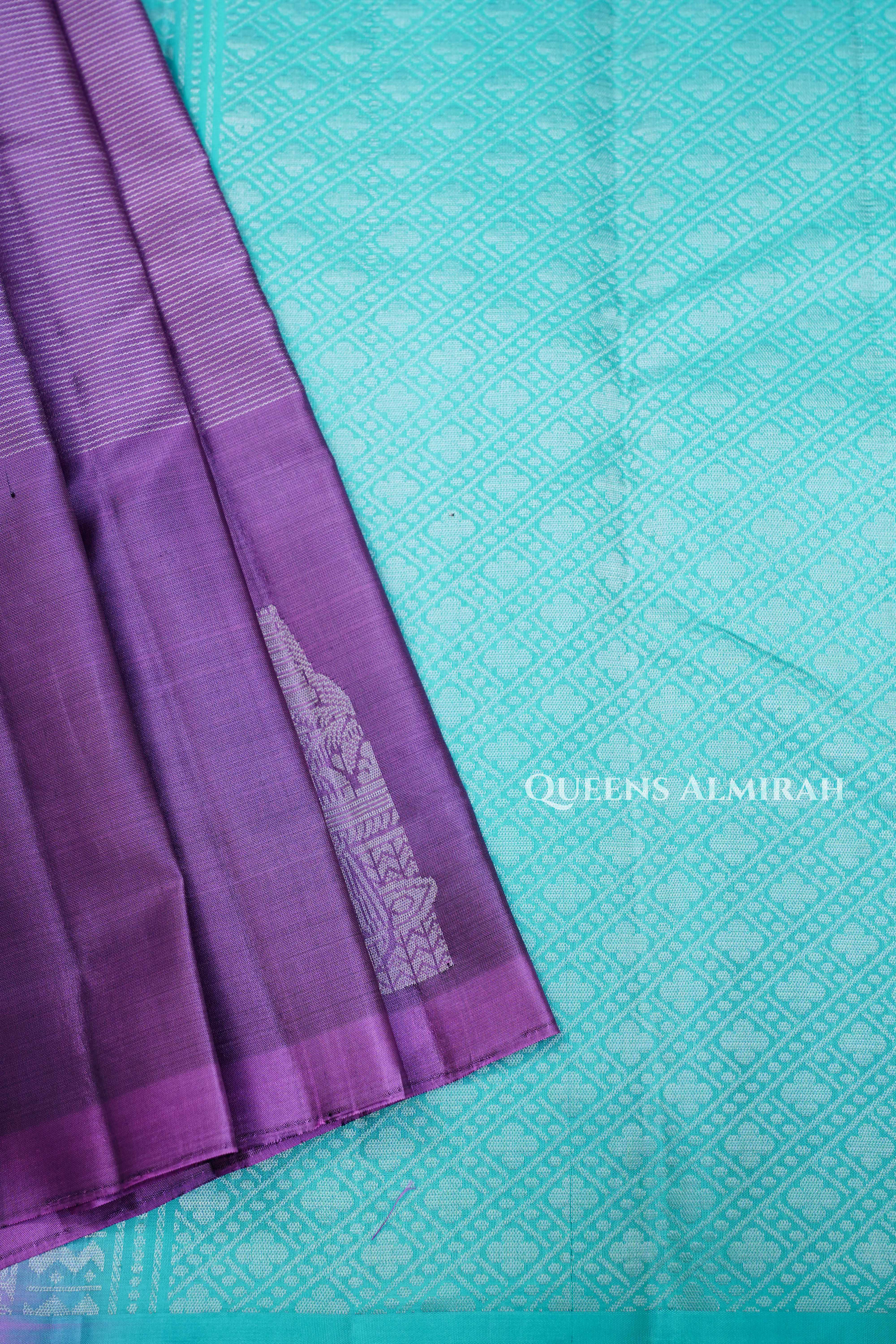 Lilac Pink With Sea Blue  Pure Kanchivaram Silk Saree