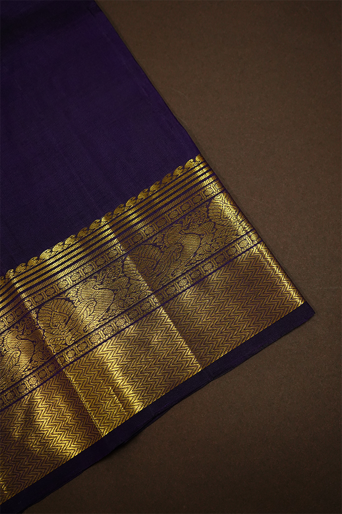 DARK PURPLE WITH GOLDEN BORDER PURE KANCHIVARAM SILK SAREE - Queens Jewel Emporium