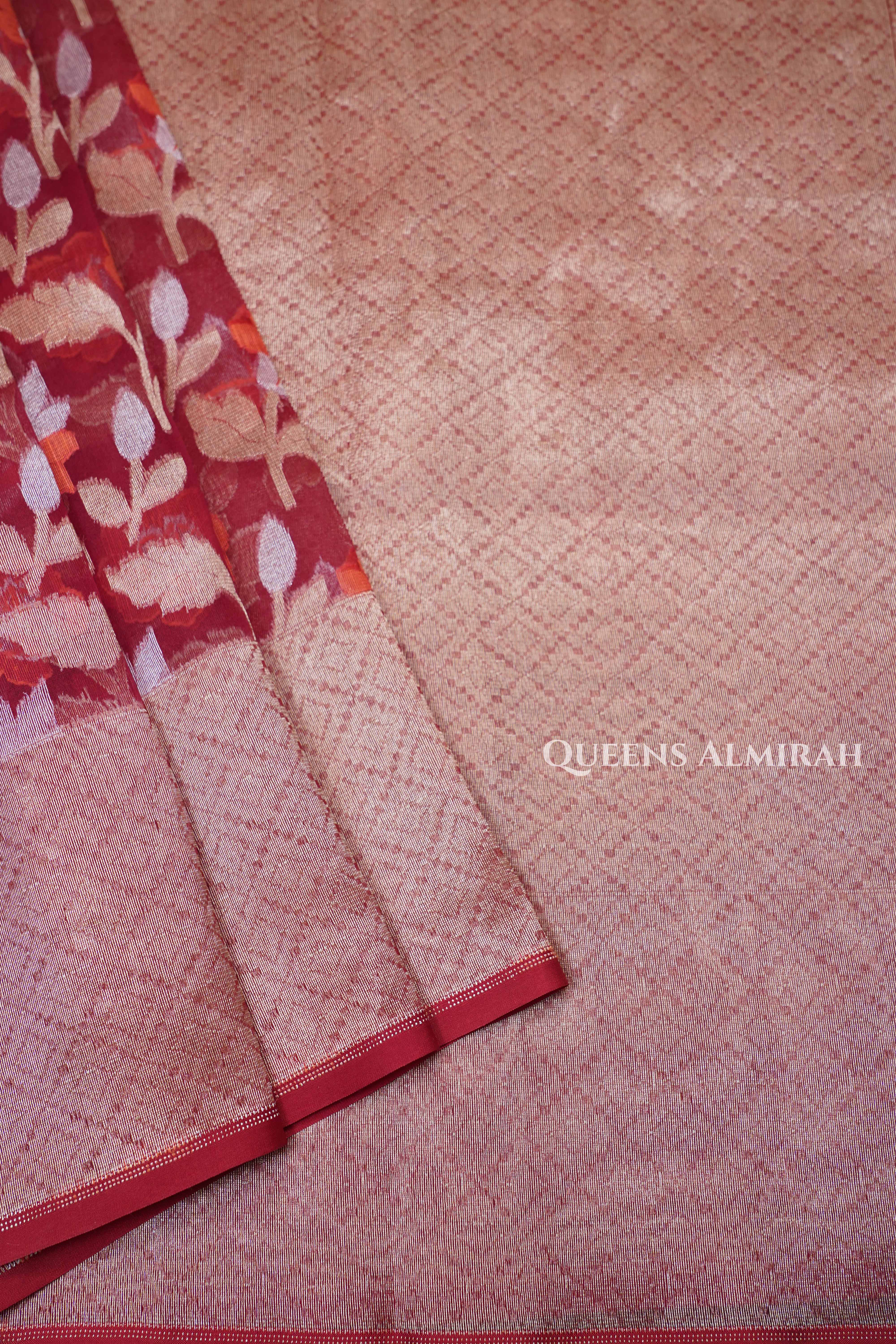 Maroon Banarasi Organza Silk Saree