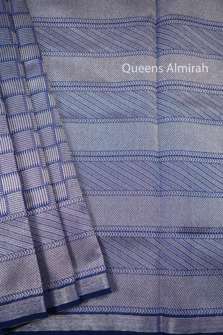 DARK BLUE GREY SILK COTTON SAREE - Queens Jewel Emporium
