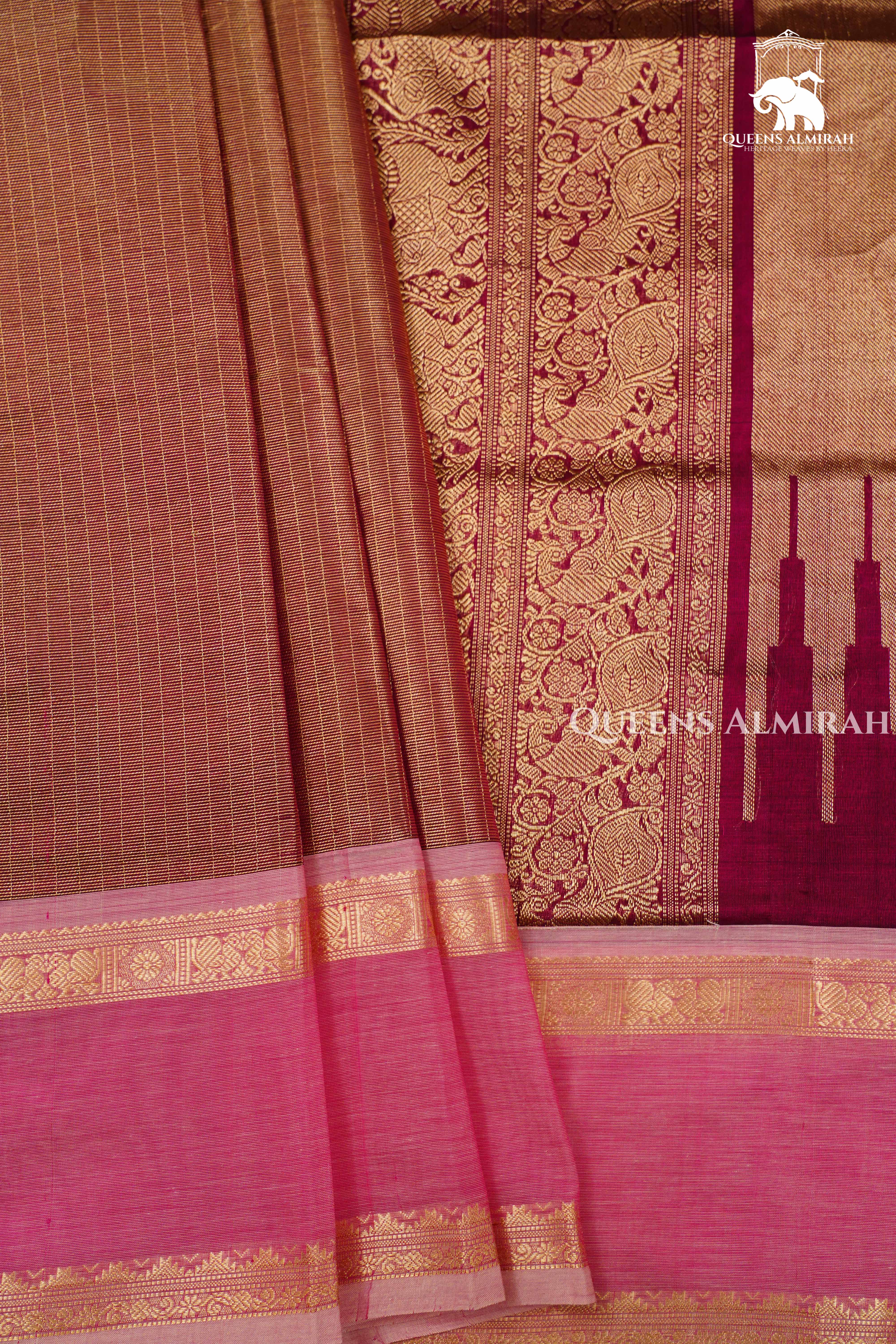 Dual Shade Of Coral Pink-Karaikudi Chettinad Tissue Silk Cotton Saree