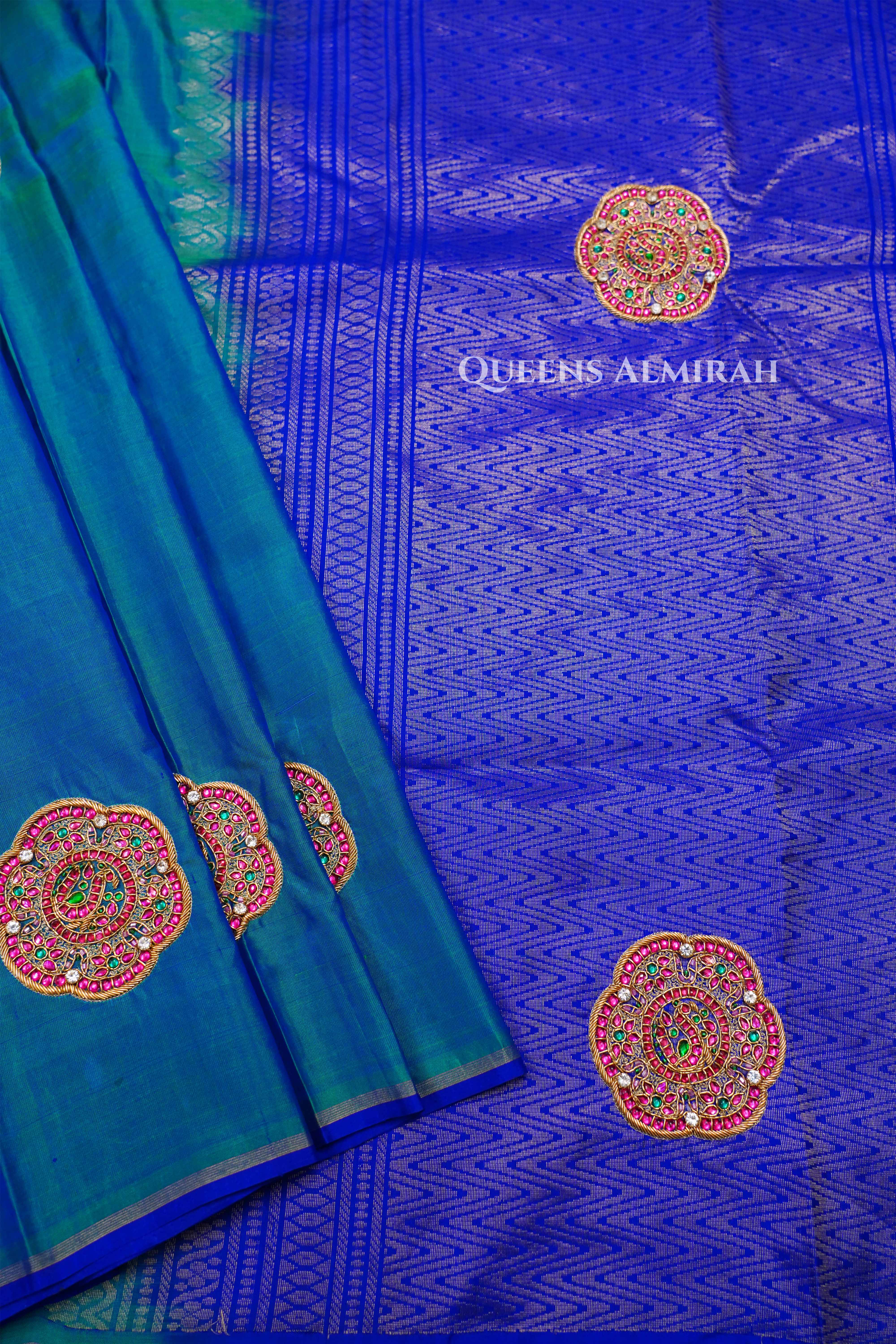 Peacock Green Designer Silk Saree