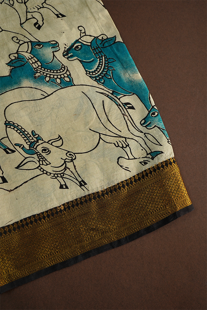 DARK AQUA BLUE MANGALGIRI SAREE - Queens Jewel Emporium
